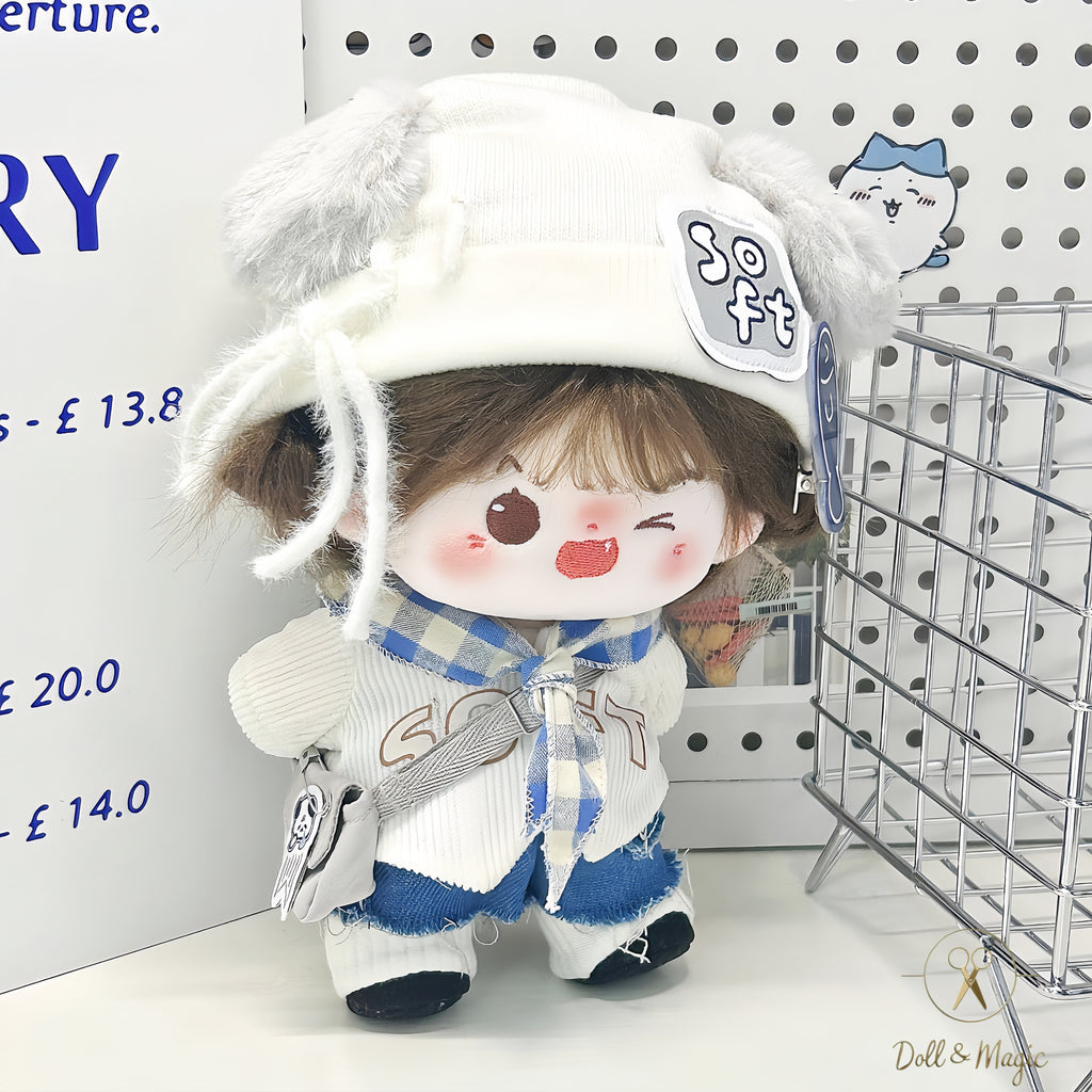 (No Doll)20cm Plush Doll Clothes 6PCS Set – Kawaii Casual Outfit for Stuffed Animal, DIY Dress Up Costume with Accessories