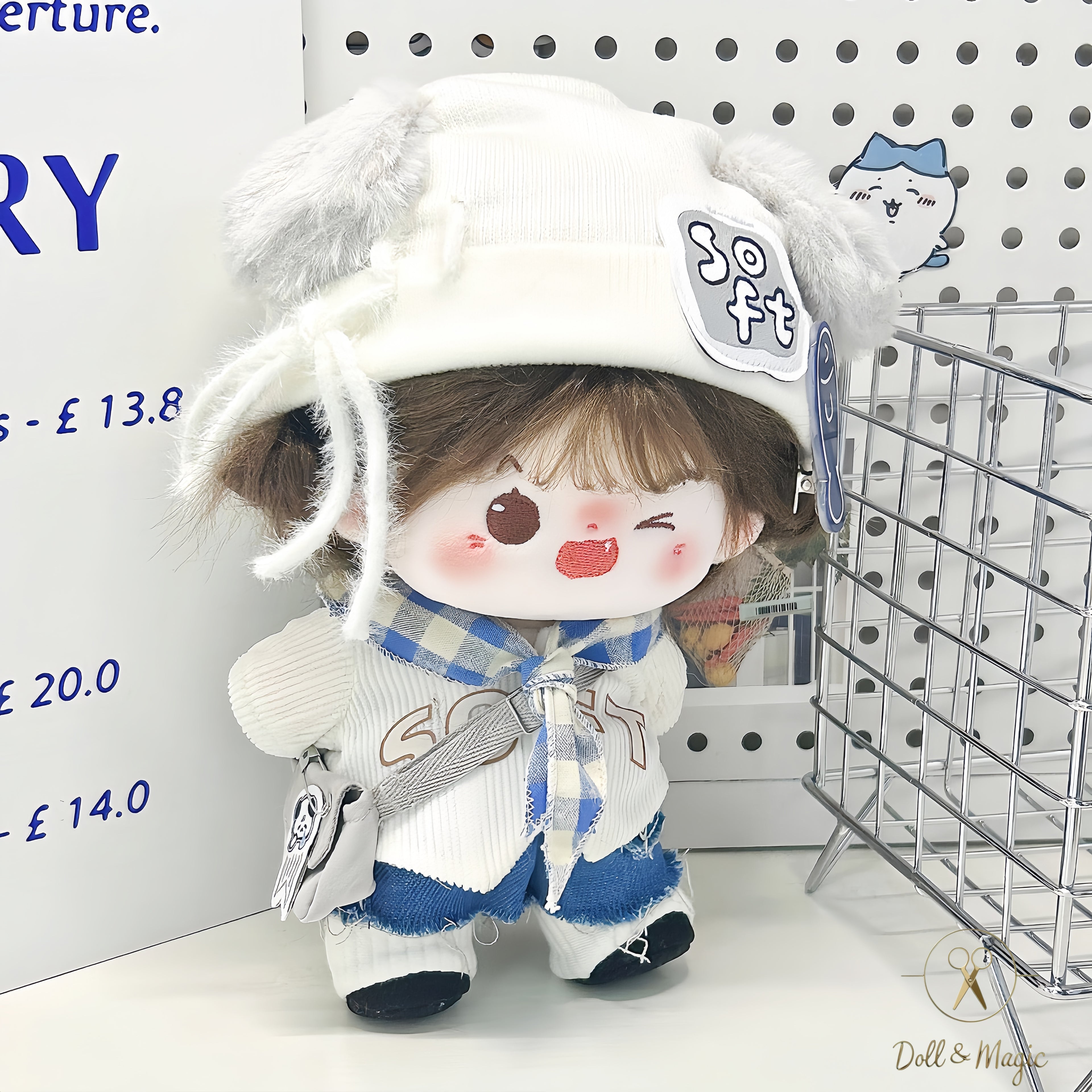 (No Doll)20cm Plush Doll Clothes 6PCS Set – Kawaii Casual Outfit for Stuffed Animal, DIY Dress Up Costume with Accessories
