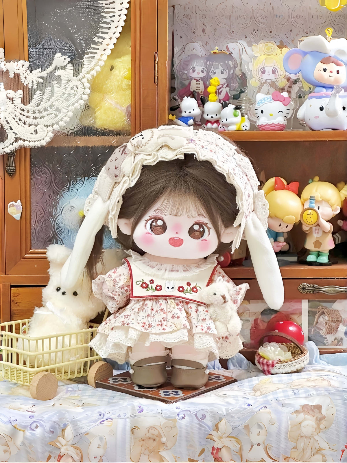 Bunny Whispers 20cm Doll Outfit  3PCS Set – Kawaii Casual Outfit with Accessories, Perfect Gift for Plush Doll Lovers (No Doll)