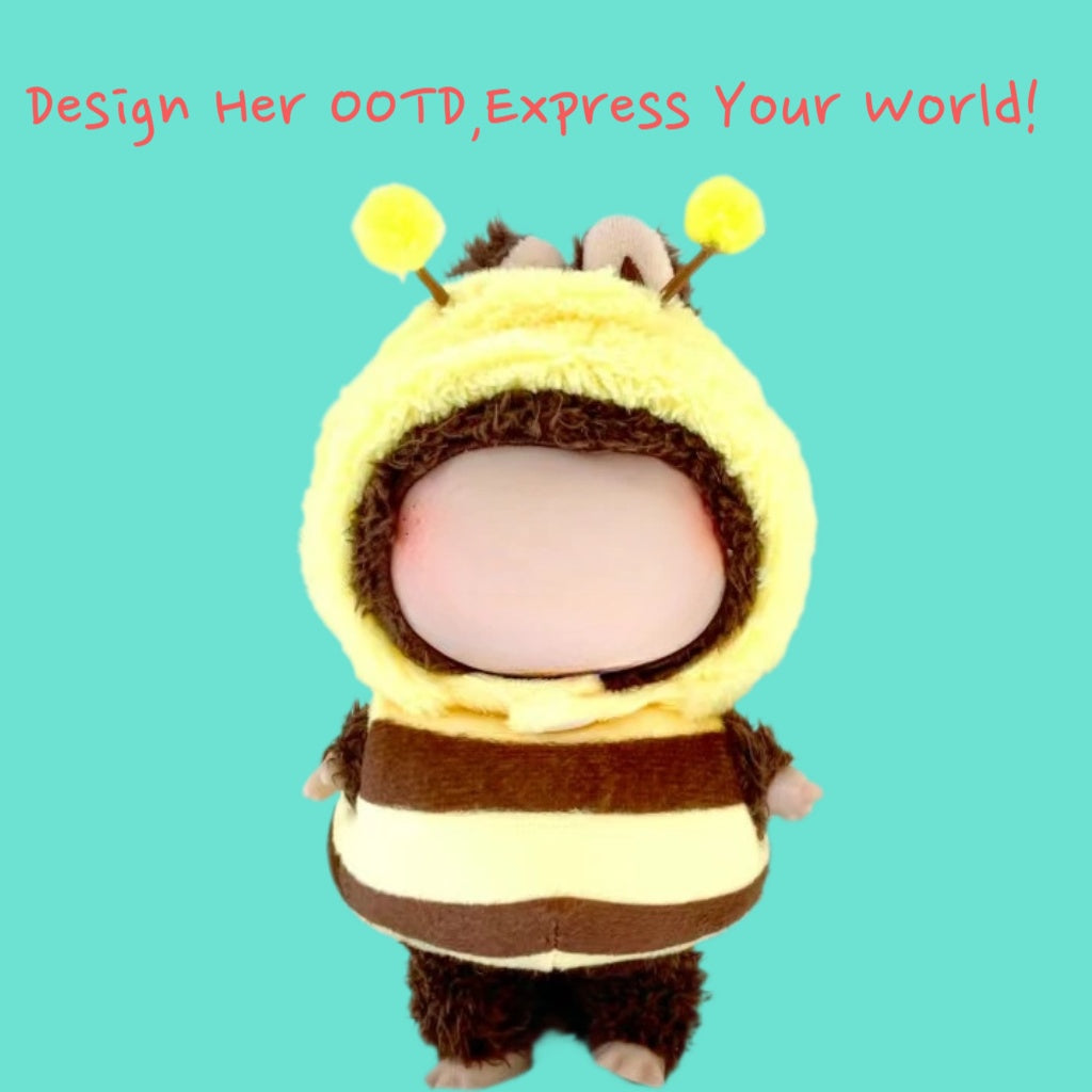 （No Doll)Cute Clothes Set for 17cm Doll – Chic Style Doll Outfit with Hat and Overalls – Kawaii Doll Clothes Accessories for Collectors & Fans