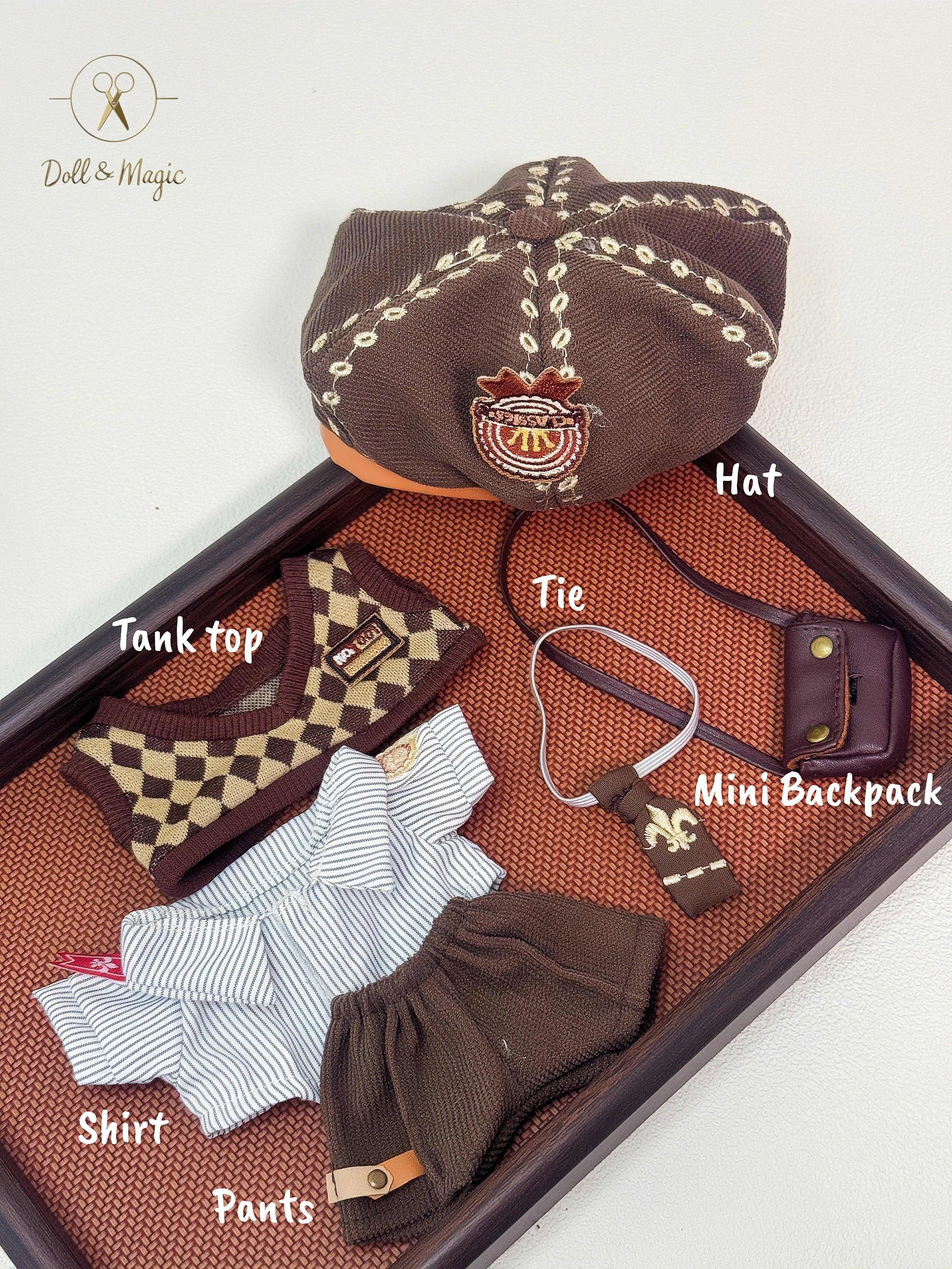 (No Doll)20cm Plush Doll Clothes 6PCS Set – Kawaii Casual Outfit for Stuffed Animal, DIY Dress Up Costume with Accessories