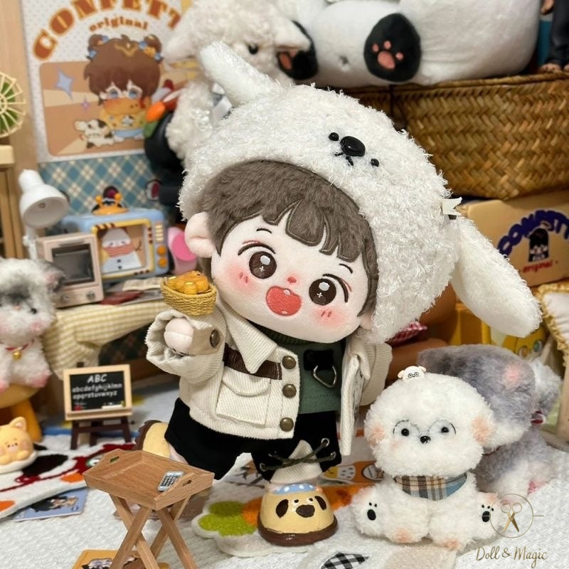 Fluffy Sheep 20cm Doll Outfit  5PCS Set – Kawaii Casual Outfit with Accessories, Perfect Gift for Plush Doll Lovers (No Doll)
