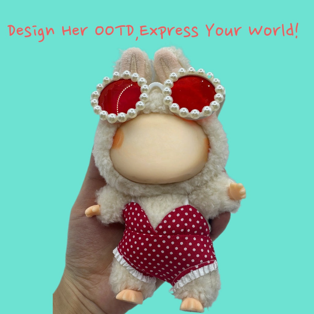 （No Doll)Cute Clothes Set for 17cm Doll – Chic Style Doll Outfit with Swimming Ring，Sunglasses, and Bikini – Kawaii Doll Clothes Accessories for Collectors & Fans