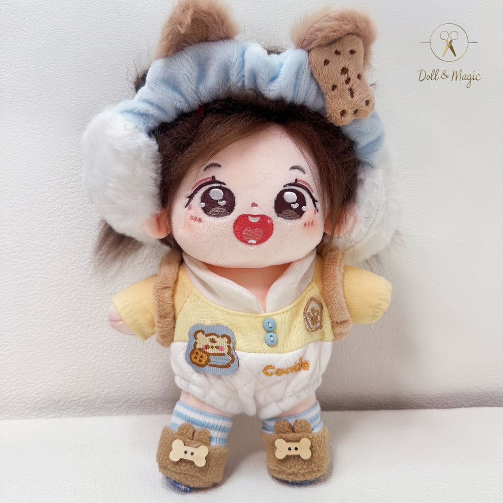 (No Doll)20cm Plush Doll Clothes 4PCS Set – Kawaii Casual Outfit for Stuffed Animal, DIY Dress Up Costume with Accessories