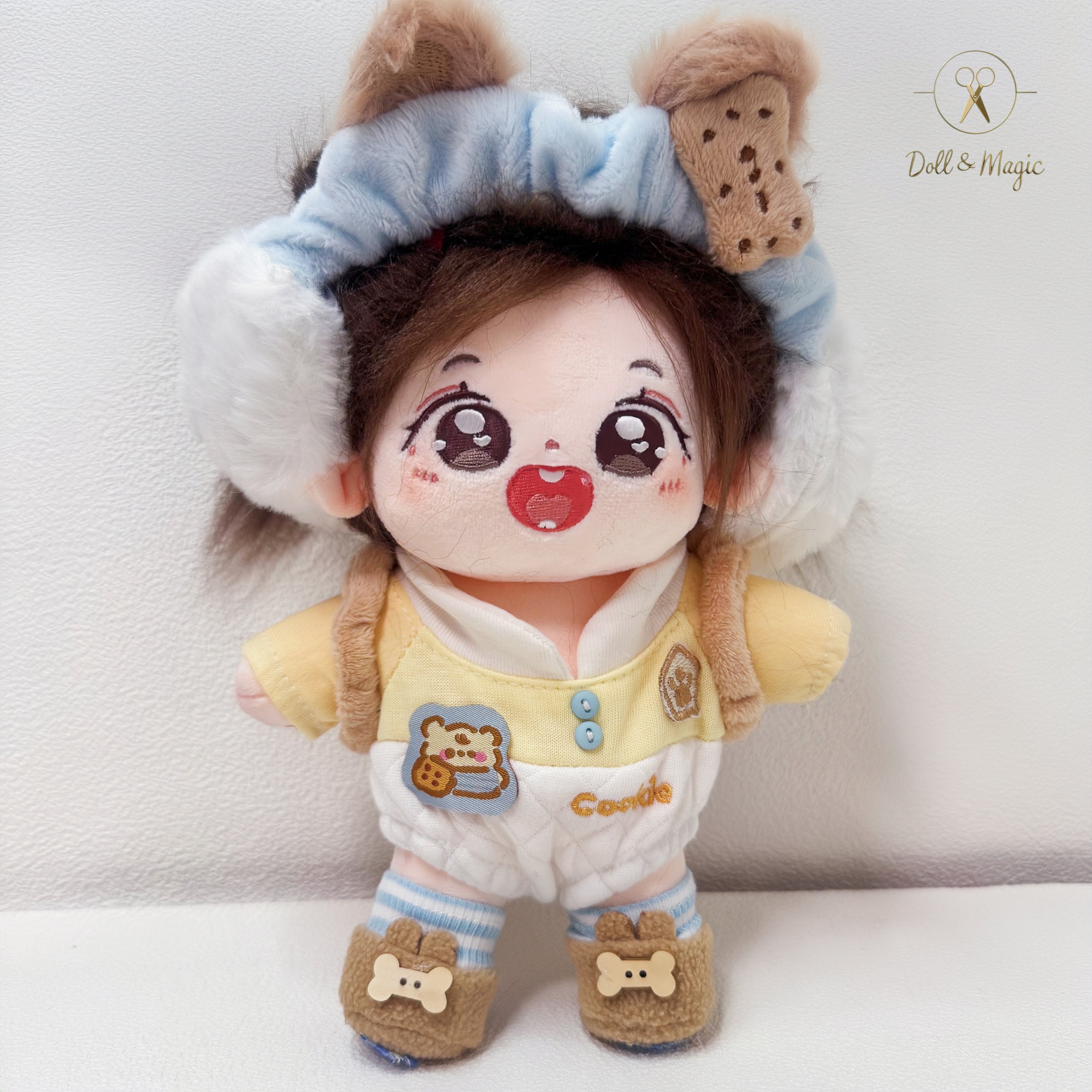 (No Doll)20cm Plush Doll Clothes 4PCS Set – Kawaii Casual Outfit for Stuffed Animal, DIY Dress Up Costume with Accessories