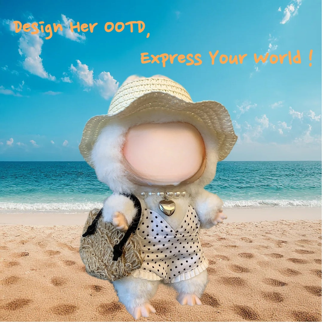 （No Doll)Cute Clothes Set for 17cm Doll – Chic Style Doll Outfit with Hat，Hangbag, Necklace and Bikini – Kawaii Doll Clothes Accessories for Collectors & Fans