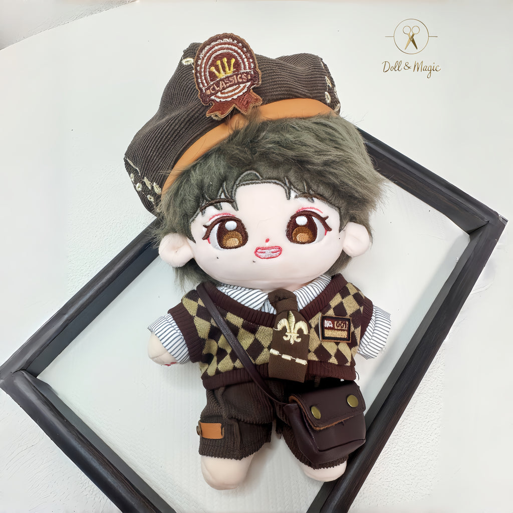 (No Doll)20cm Plush Doll Clothes 6PCS Set – Kawaii Casual Outfit for Stuffed Animal, DIY Dress Up Costume with Accessories