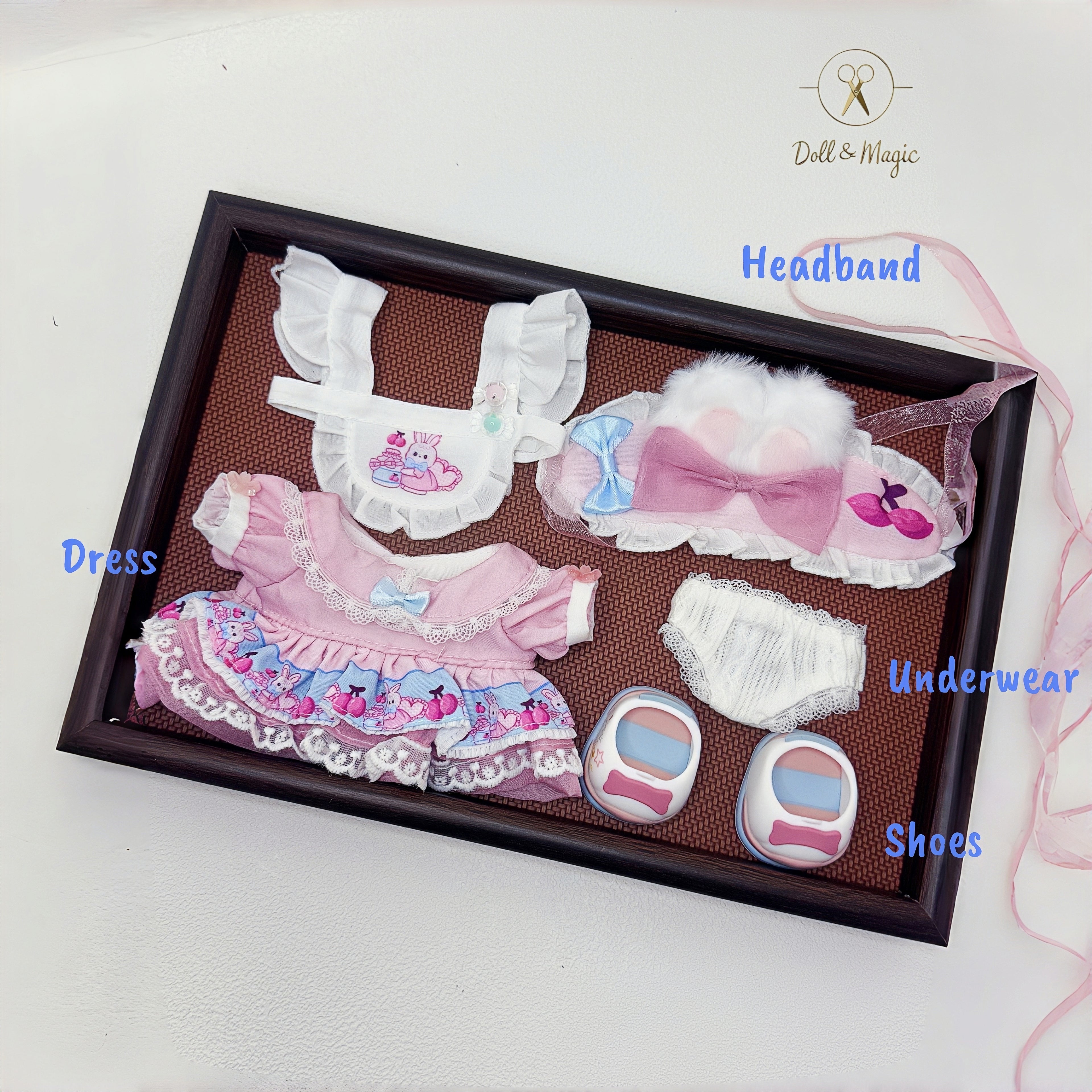(No Doll)20cm Plush Doll Clothes 4PCS Set – Kawaii Casual Outfit for Stuffed Animal, DIY Dress Up Costume with Accessories