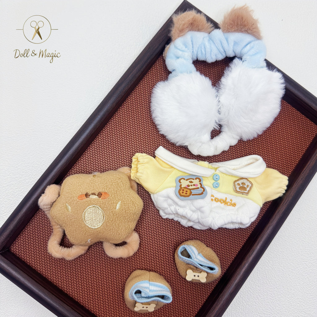 (No Doll)20cm Plush Doll Clothes 4PCS Set – Kawaii Casual Outfit for Stuffed Animal, DIY Dress Up Costume with Accessories