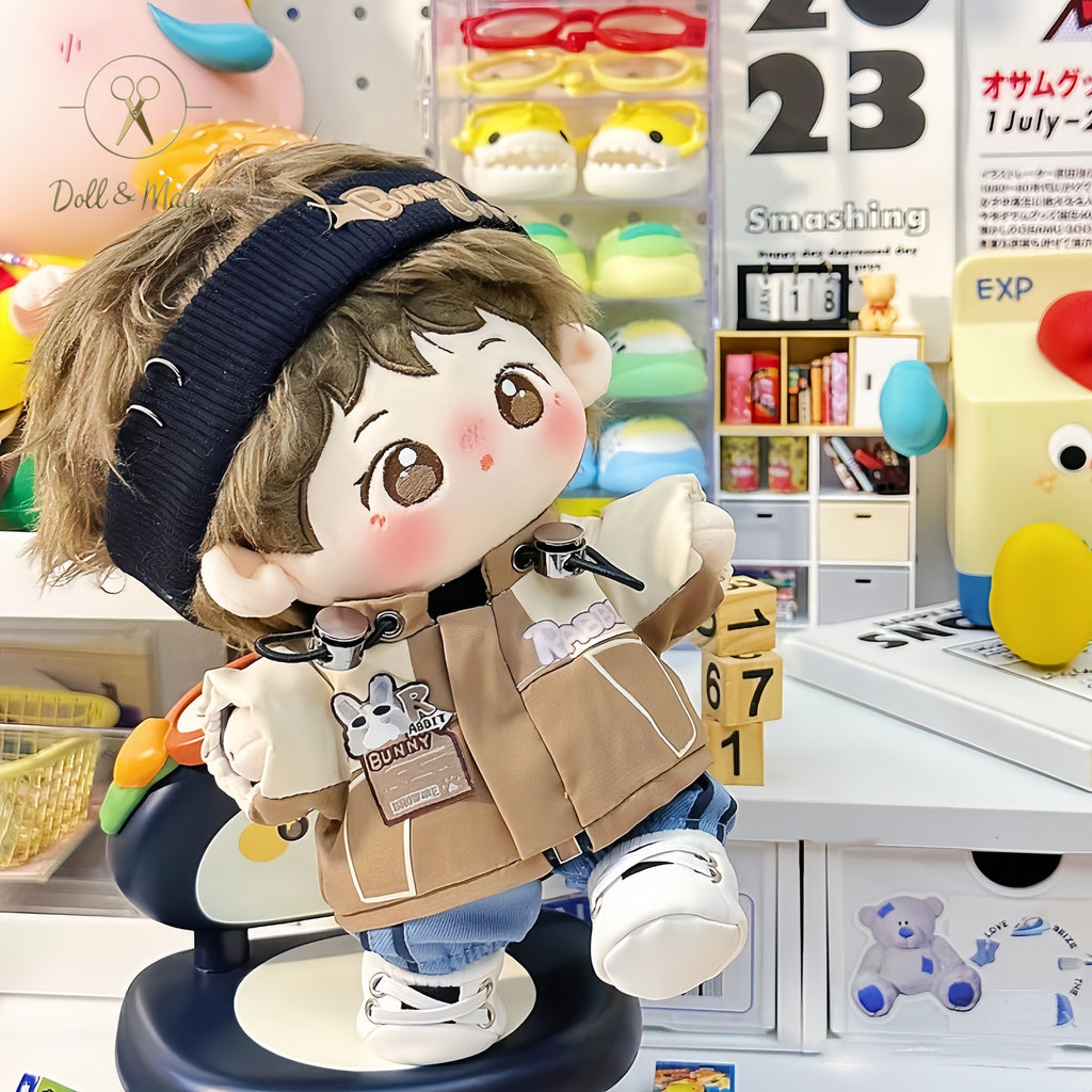 (No Doll)20cm Plush Doll Clothes 5PCS Set – Kawaii Casual Outfit for Stuffed Animal, DIY Dress Up Costume with Accessories
