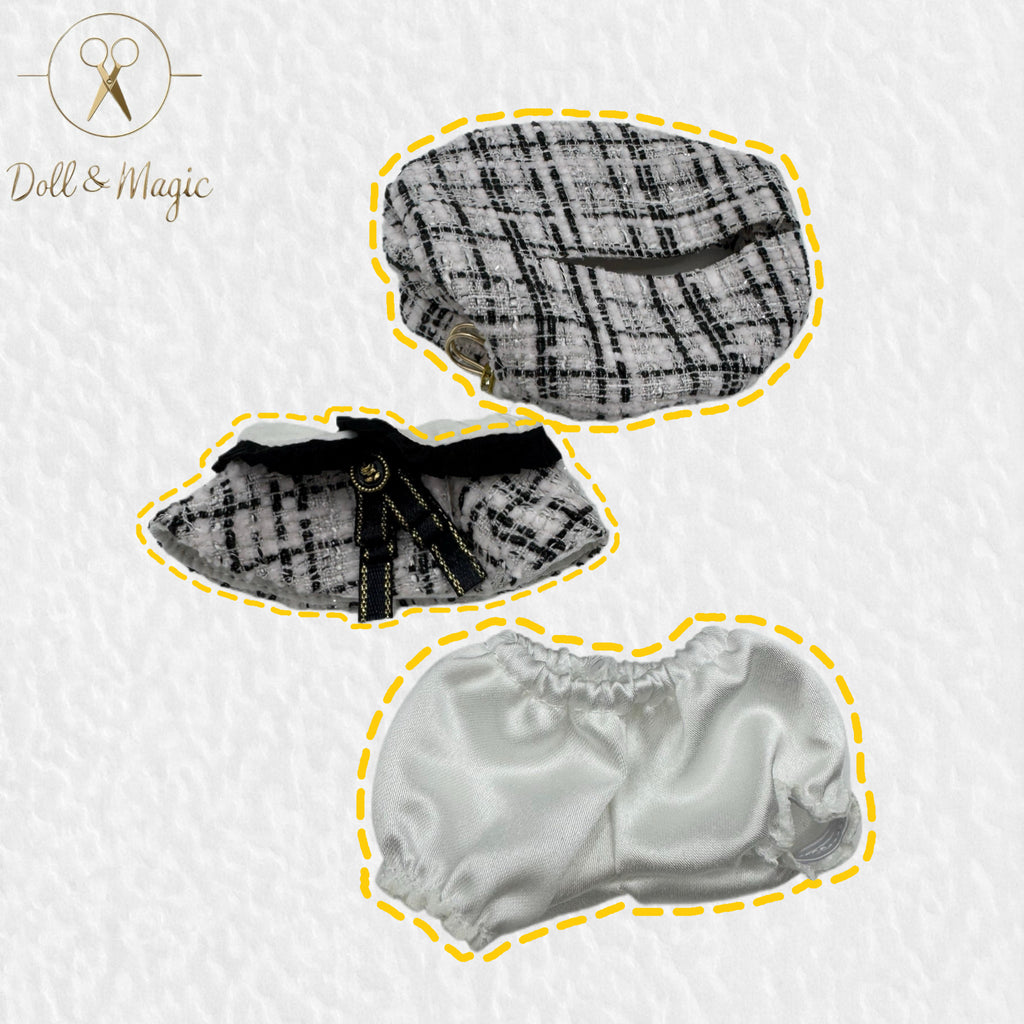 （No Doll)Cute Clothes Set for 17cm Doll – Chic Style Doll Outfit with Beret, Shawl, White Pants，and Bow – Kawaii Doll Clothes Accessories for Collectors & Fans