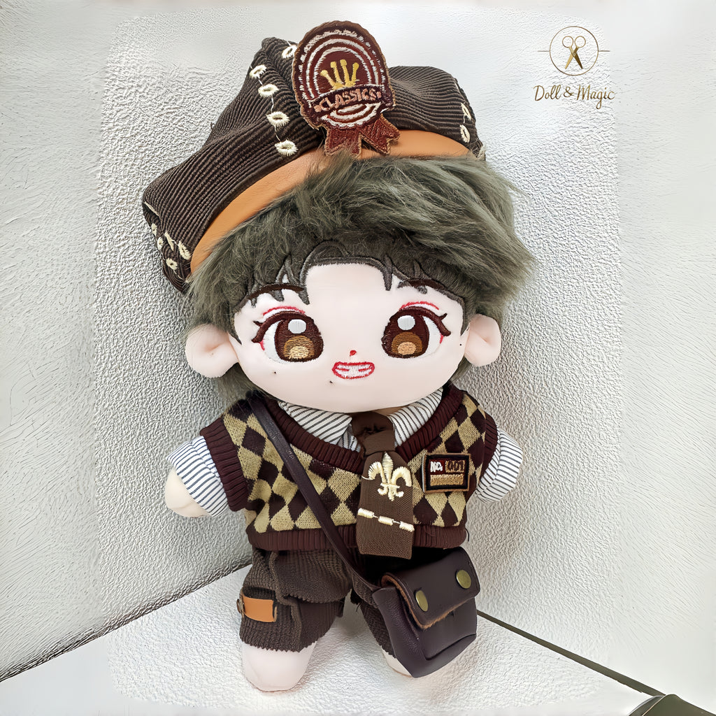 (No Doll)20cm Plush Doll Clothes 6PCS Set – Kawaii Casual Outfit for Stuffed Animal, DIY Dress Up Costume with Accessories