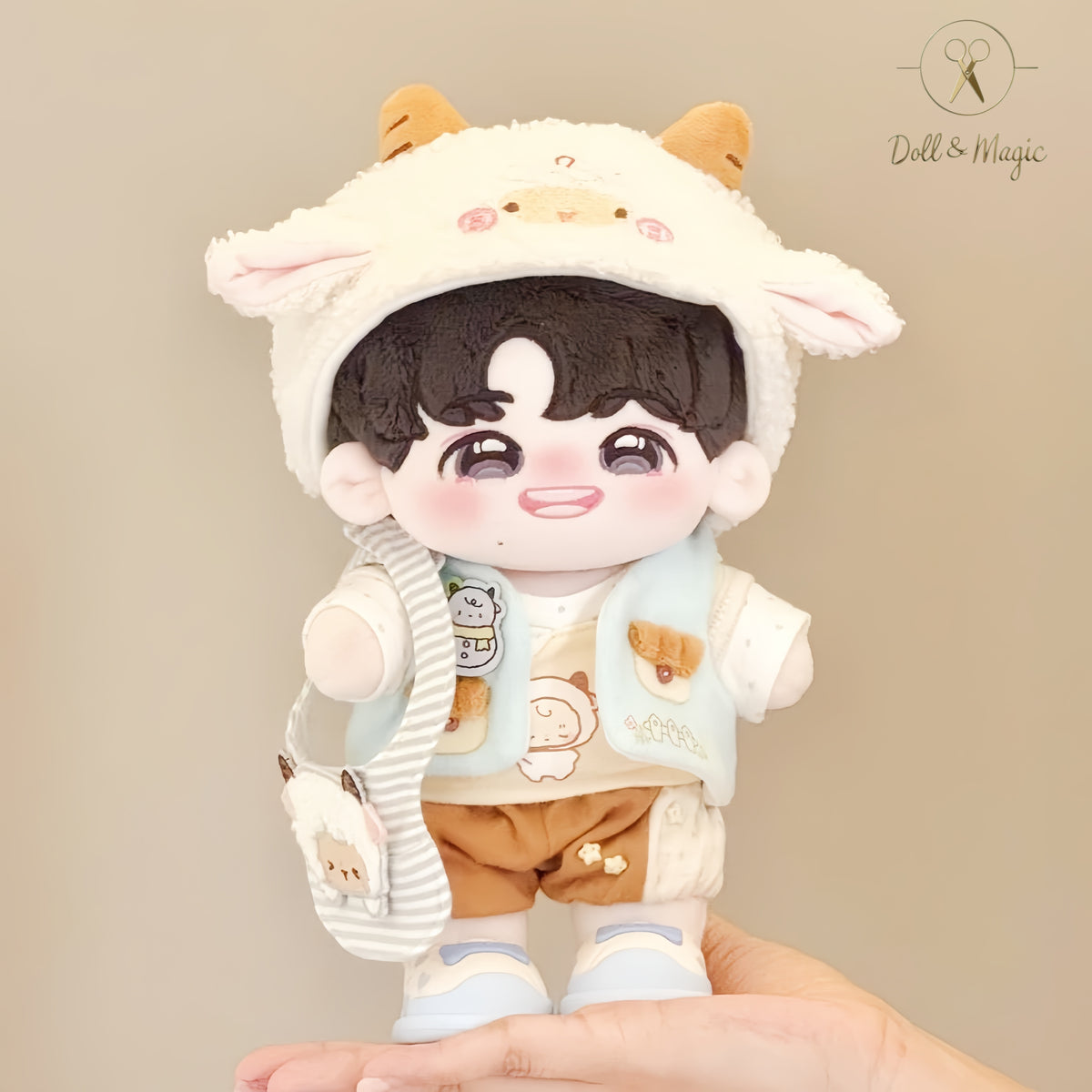 Baa Baa Croissant 20cm Doll Outfit  5PCS Set – Kawaii Casual Outfit with Accessories, Perfect Gift for Plush Doll Lovers (No Doll)