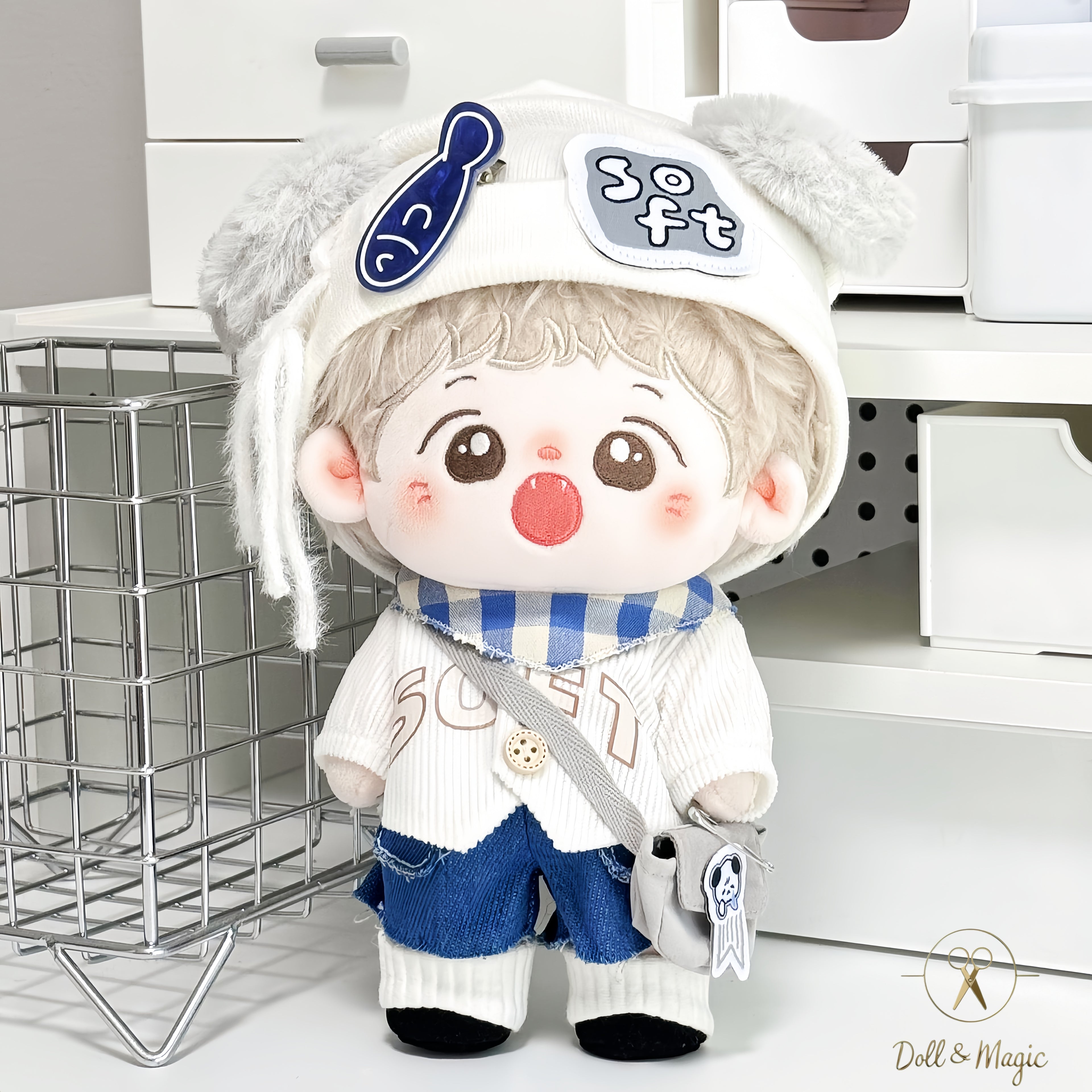 (No Doll)20cm Plush Doll Clothes 6PCS Set – Kawaii Casual Outfit for Stuffed Animal, DIY Dress Up Costume with Accessories