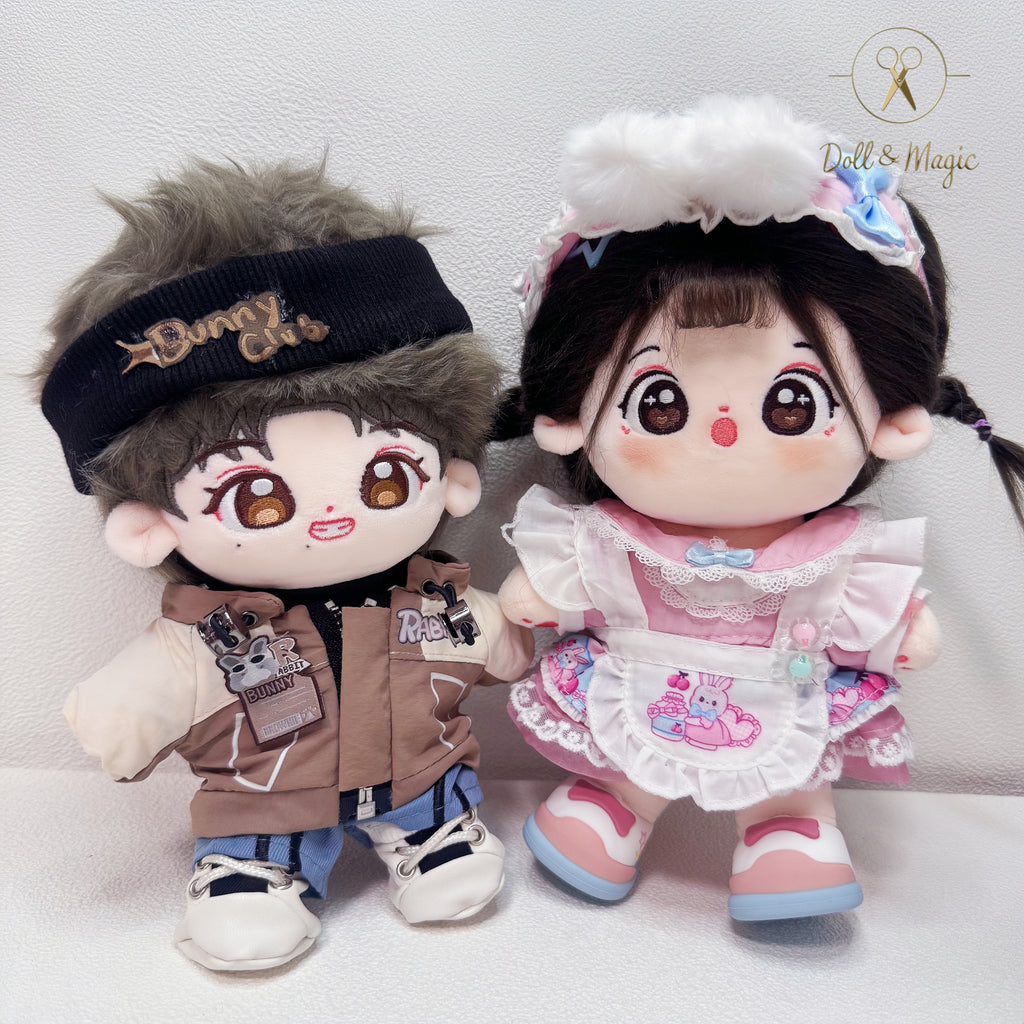 (No Doll)20cm Plush Doll Clothes 4PCS Set – Kawaii Casual Outfit for Stuffed Animal, DIY Dress Up Costume with Accessories