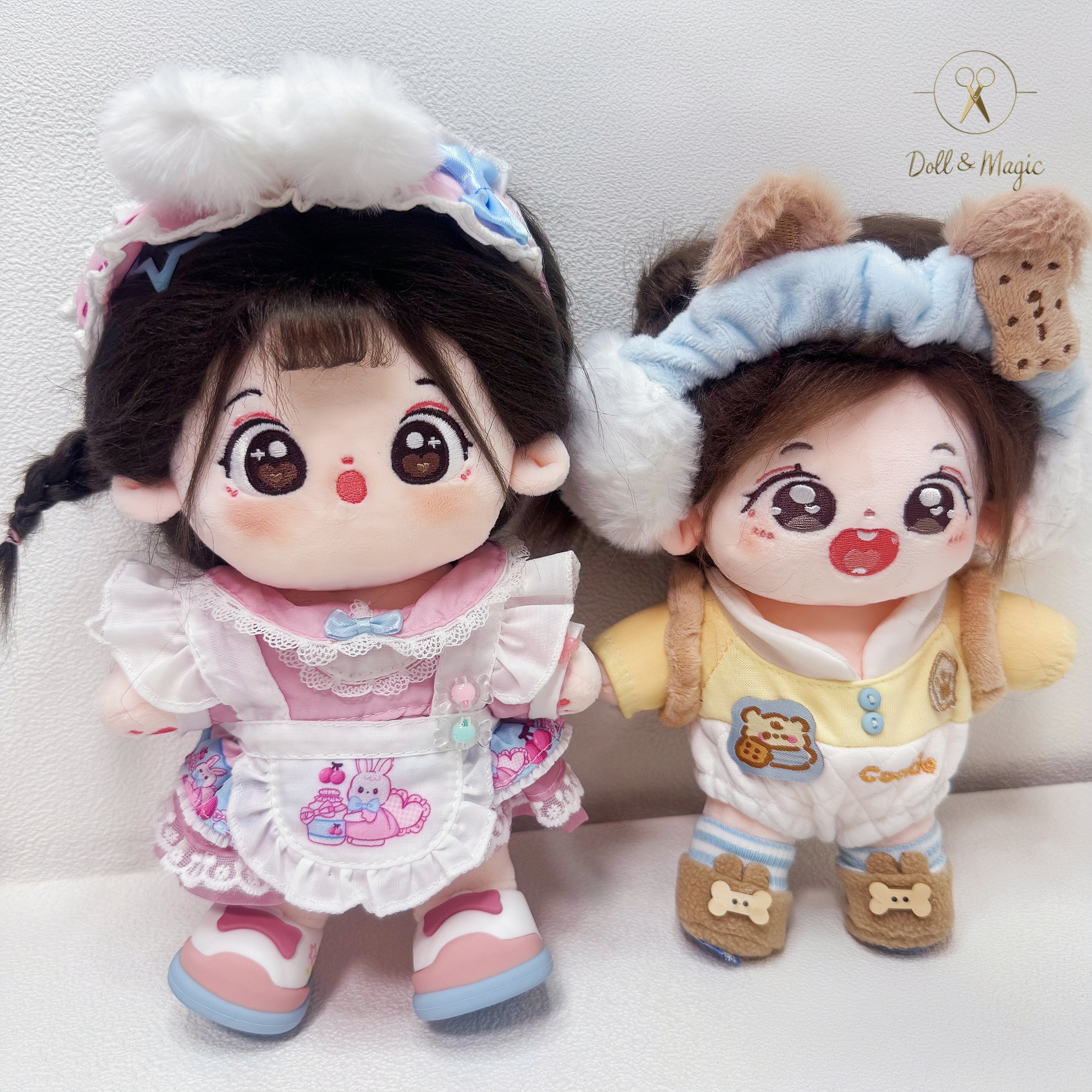 (No Doll)20cm Plush Doll Clothes 4PCS Set – Kawaii Casual Outfit for Stuffed Animal, DIY Dress Up Costume with Accessories