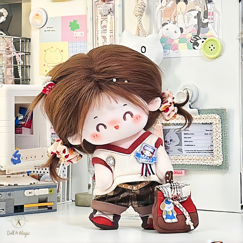 (No Doll)20cm Cotton Doll Clothes 5PCS Set – Kawaii Casual Outfit for Stuffed Animal, DIY Dress Up Costume with Accessories
