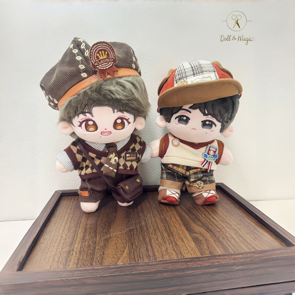 (No Doll)20cm Plush Doll Clothes 6PCS Set – Kawaii Casual Outfit for Stuffed Animal, DIY Dress Up Costume with Accessories
