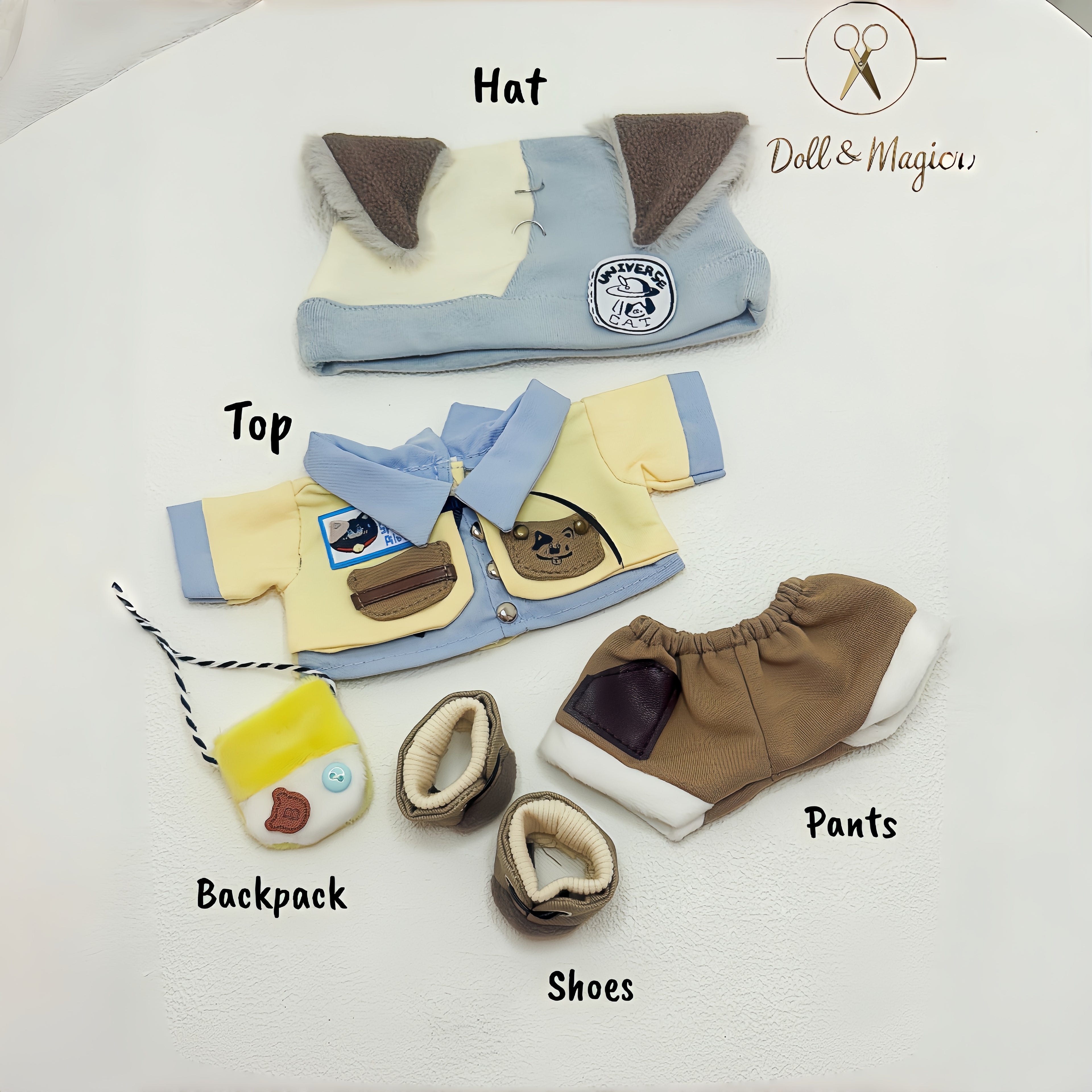 (No Doll)20cm Cotton Doll Clothes 6PCS Set – Kawaii Casual Outfit for Stuffed Animal, DIY Dress Up Costume with Accessories