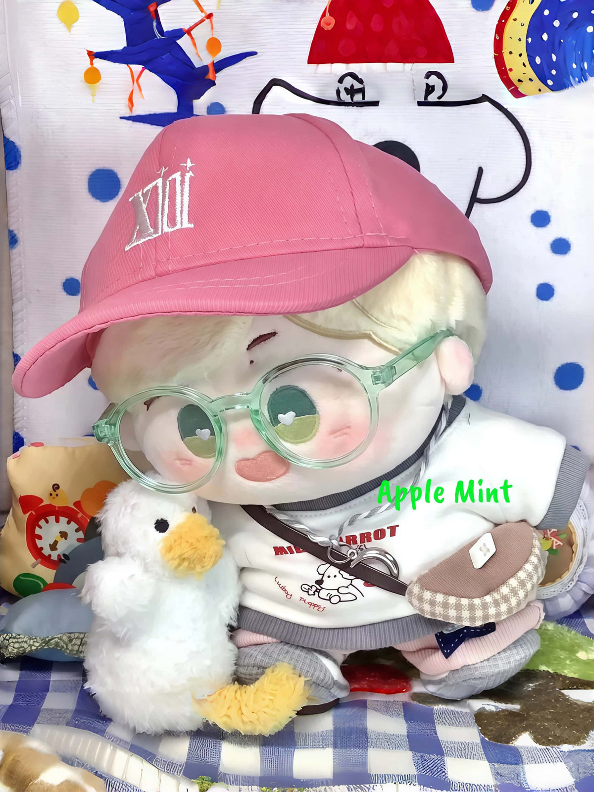 Jelly Bean Retro Round Glasses | 20cm Cotton Doll Clear & Pink Transparent Accessories