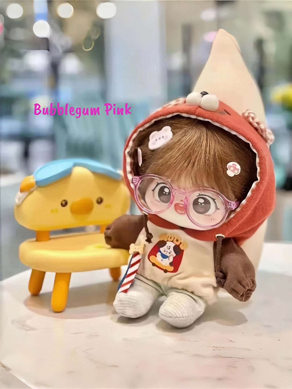 Jelly Bean Retro Round Glasses | 20cm Cotton Doll Clear & Pink Transparent Accessories