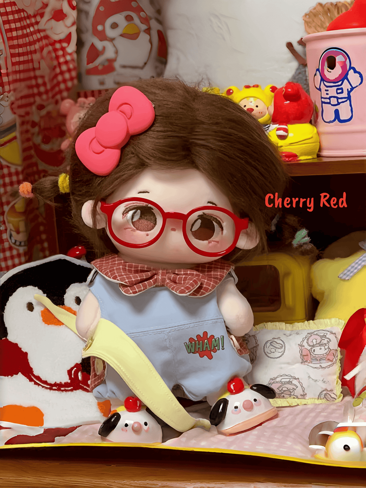 Jelly Bean Retro Round Glasses | 20cm Cotton Doll Clear & Pink Transparent Accessories