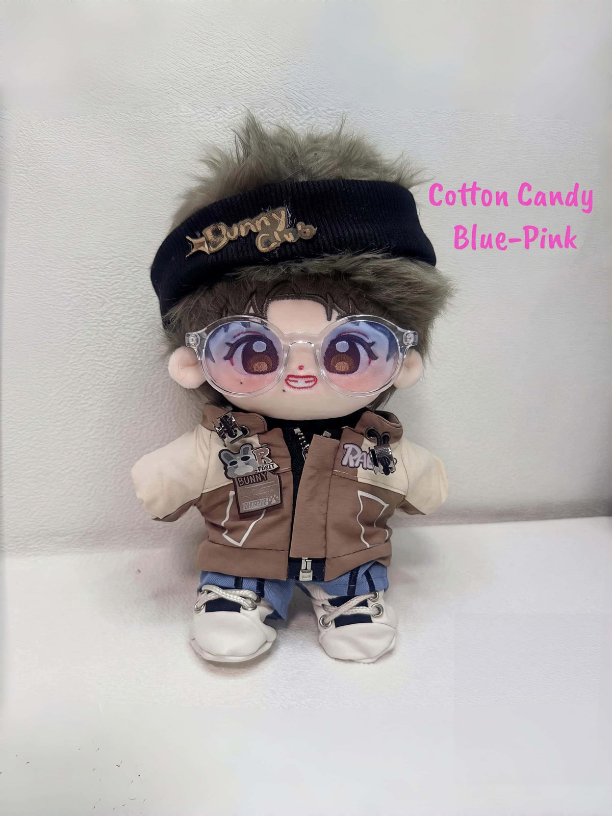 Jelly Bean Retro Round Glasses | 20cm Cotton Doll Clear & Pink Transparent Accessories