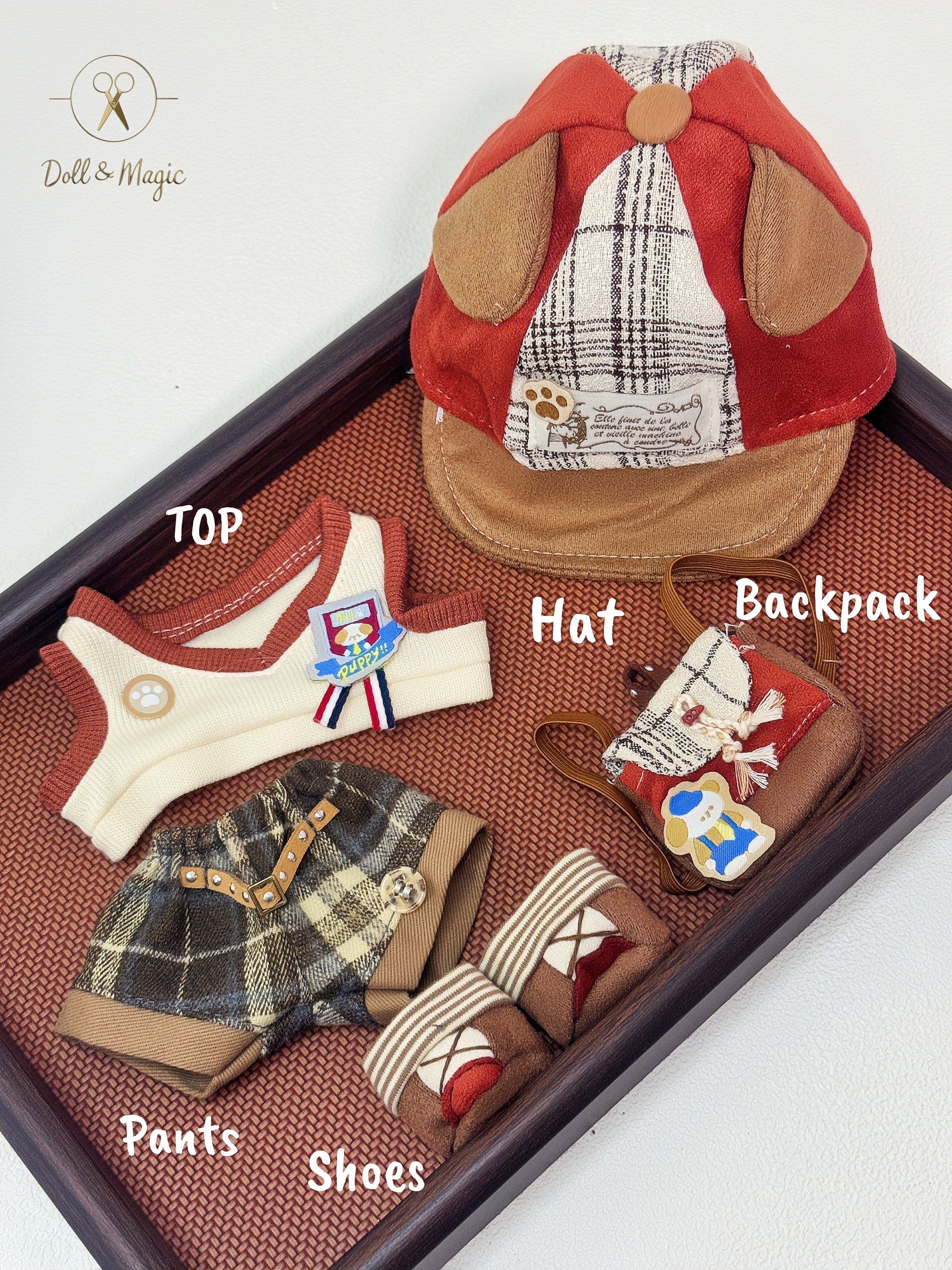 (No Doll)20cm Cotton Doll Clothes 5PCS Set – Kawaii Casual Outfit for Stuffed Animal, DIY Dress Up Costume with Accessories