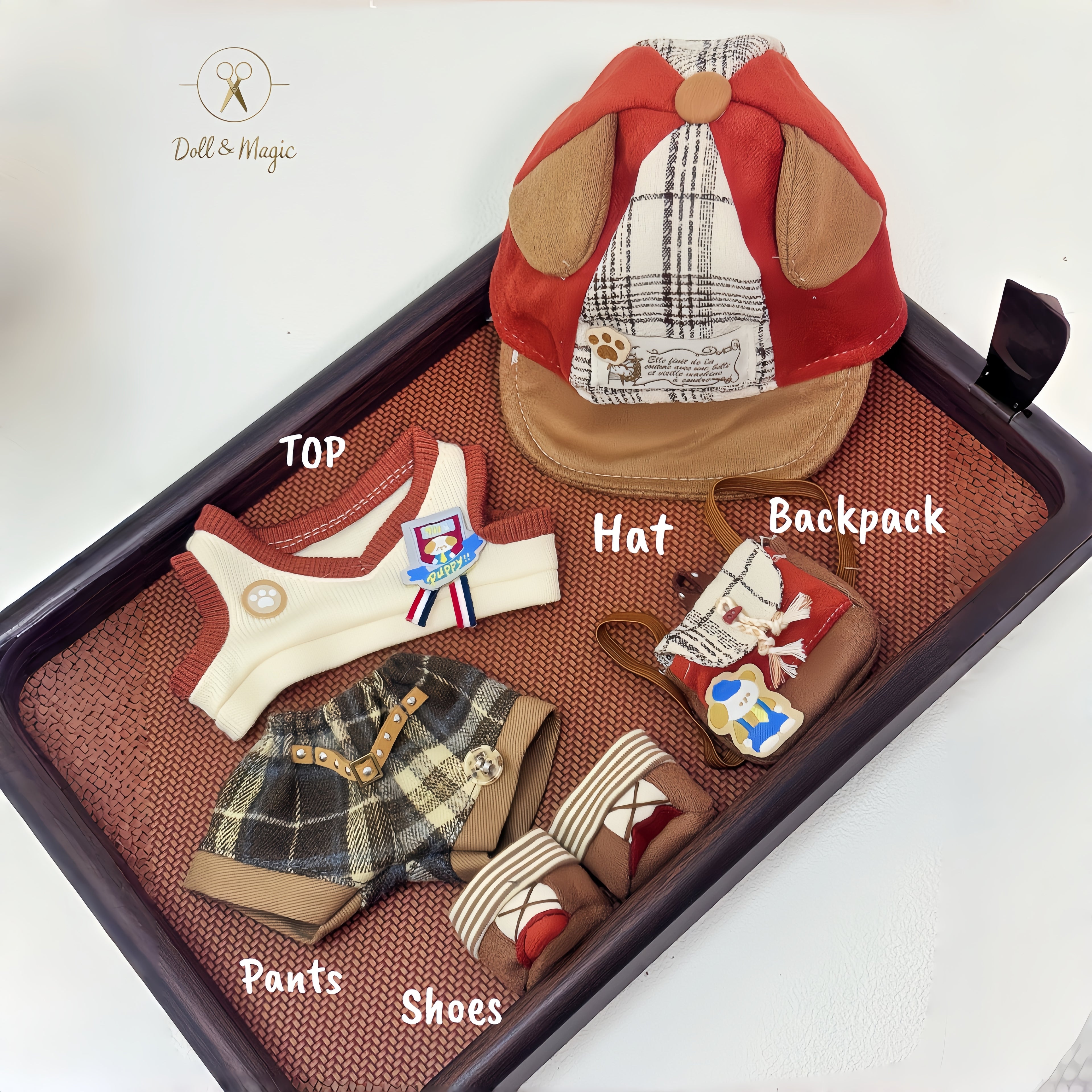 (No Doll)20cm Cotton Doll Clothes 5PCS Set – Kawaii Casual Outfit for Stuffed Animal, DIY Dress Up Costume with Accessories