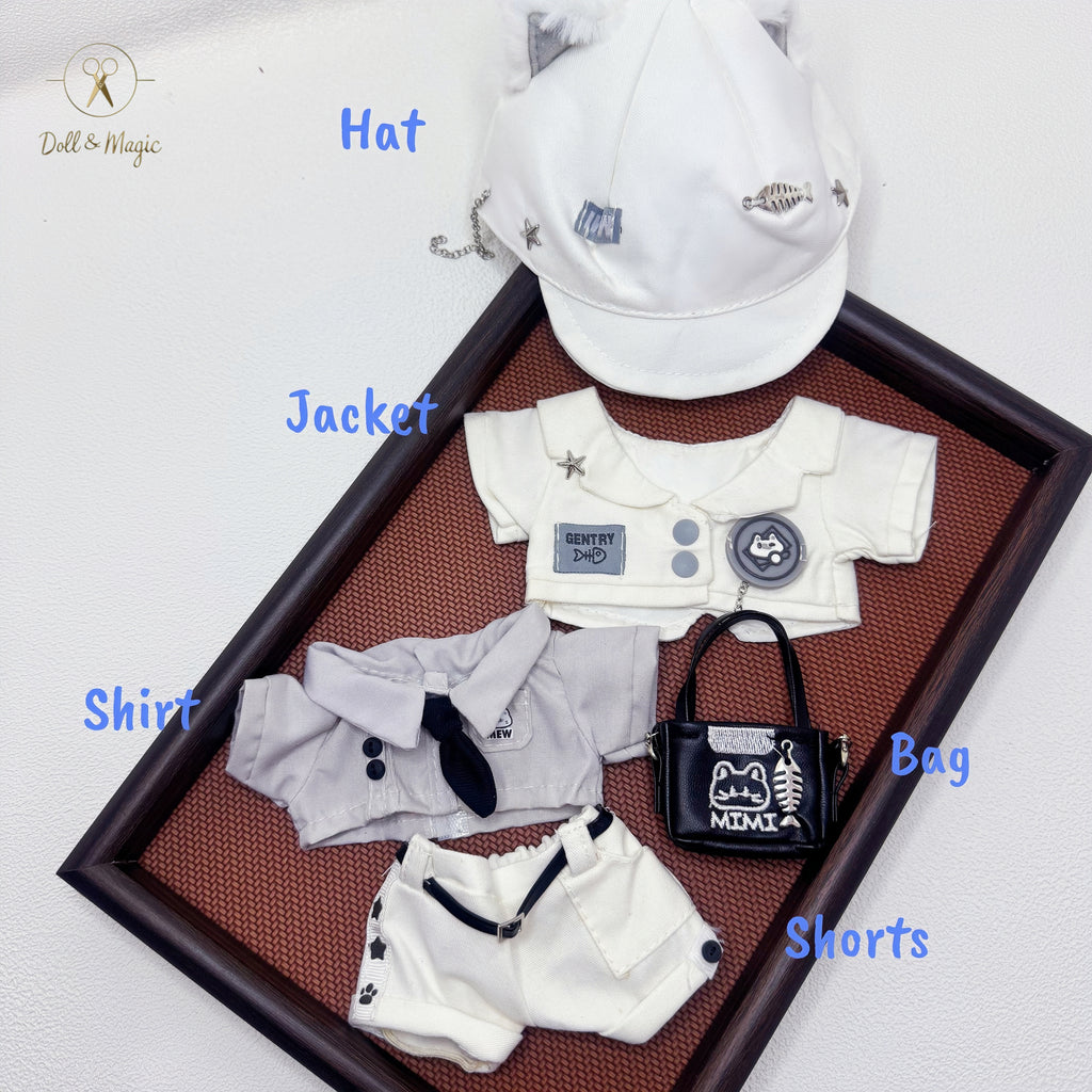 (No Doll)20cm Plush Doll Clothes 6PCS Set – Kawaii Casual Outfit for Stuffed Animal, DIY Dress Up Costume with Accessories