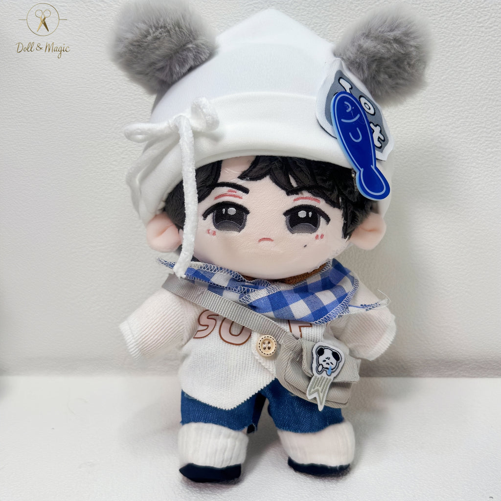 (No Doll)20cm Plush Doll Clothes 6PCS Set – Kawaii Casual Outfit for Stuffed Animal, DIY Dress Up Costume with Accessories