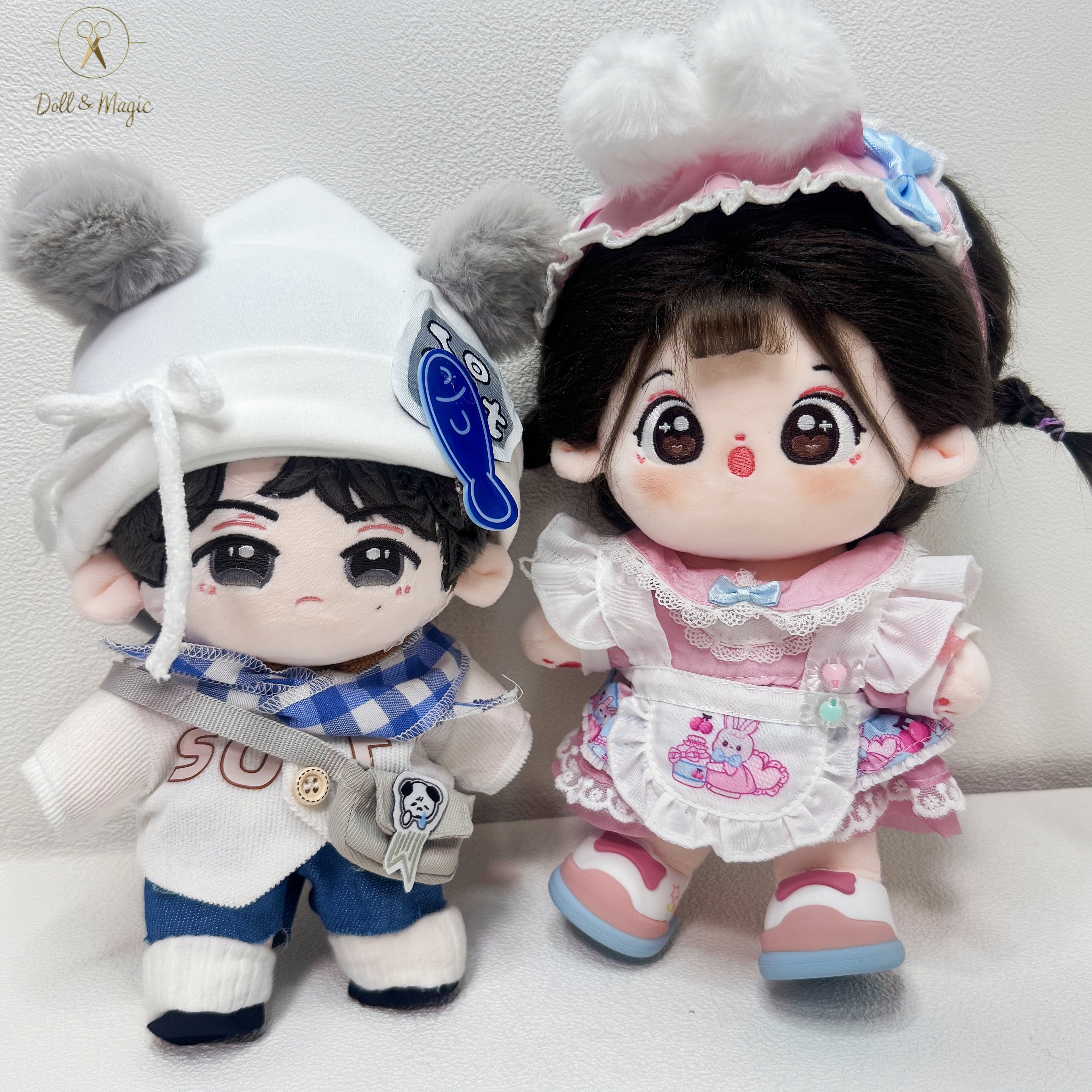 (No Doll)20cm Plush Doll Clothes 6PCS Set – Kawaii Casual Outfit for Stuffed Animal, DIY Dress Up Costume with Accessories
