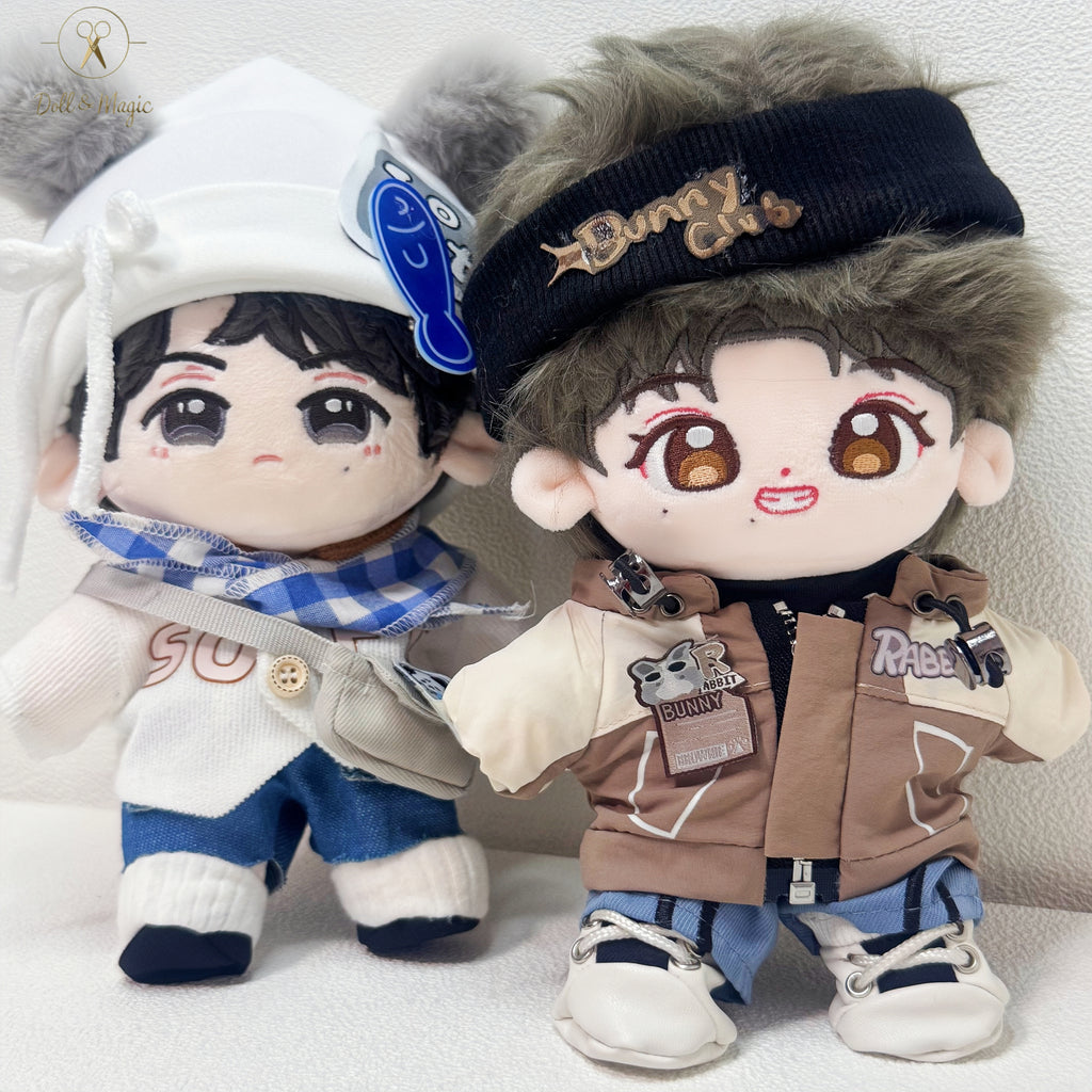 (No Doll)20cm Plush Doll Clothes 6PCS Set – Kawaii Casual Outfit for Stuffed Animal, DIY Dress Up Costume with Accessories