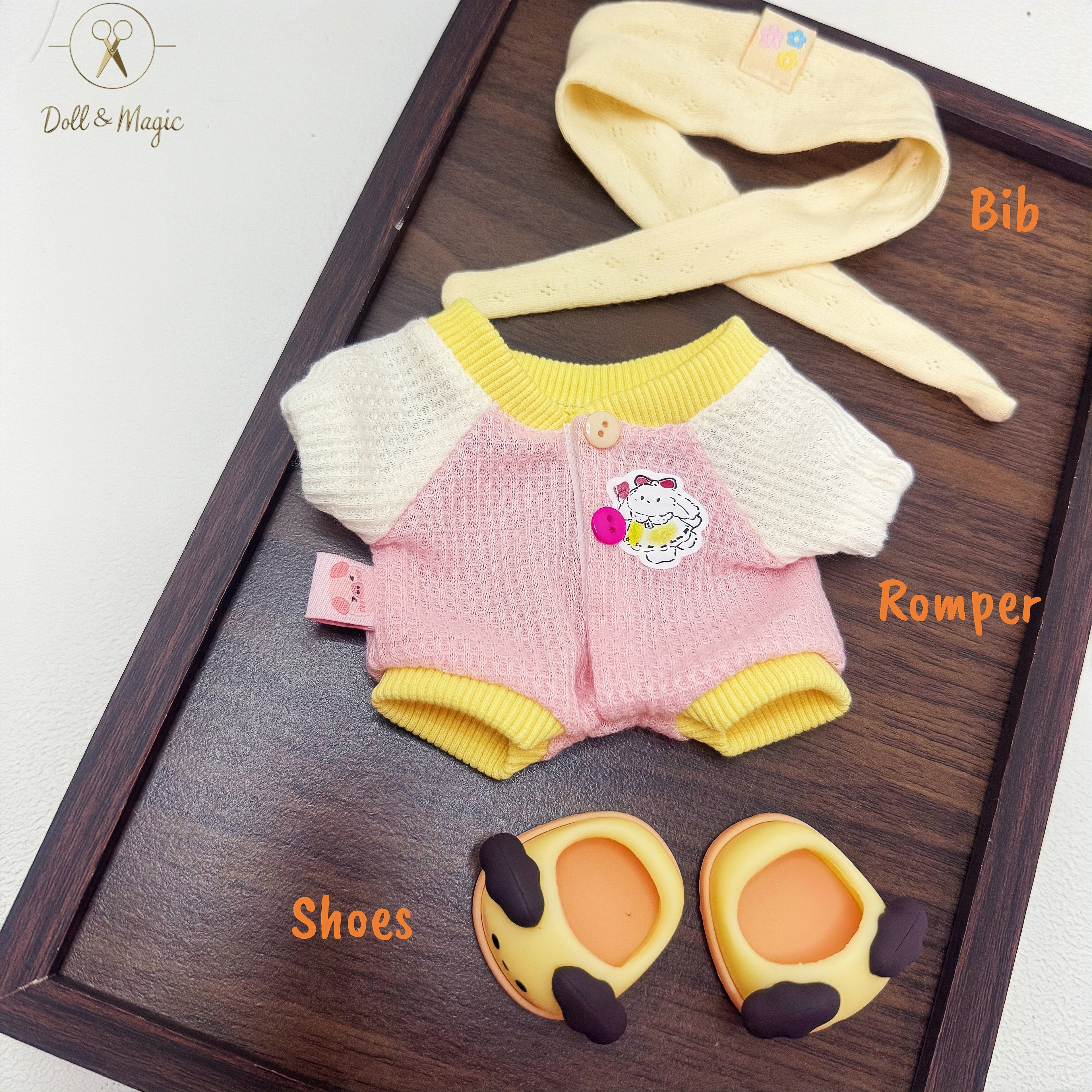 (No Doll)20cm Plush Doll Clothes 3PCS Set – Kawaii Casual Outfit for Stuffed Animal, DIY Dress Up Costume with Accessories
