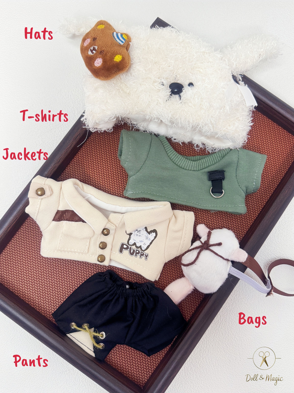 Fluffy Sheep 20cm Doll Outfit  5PCS Set – Kawaii Casual Outfit with Accessories, Perfect Gift for Plush Doll Lovers (No Doll)