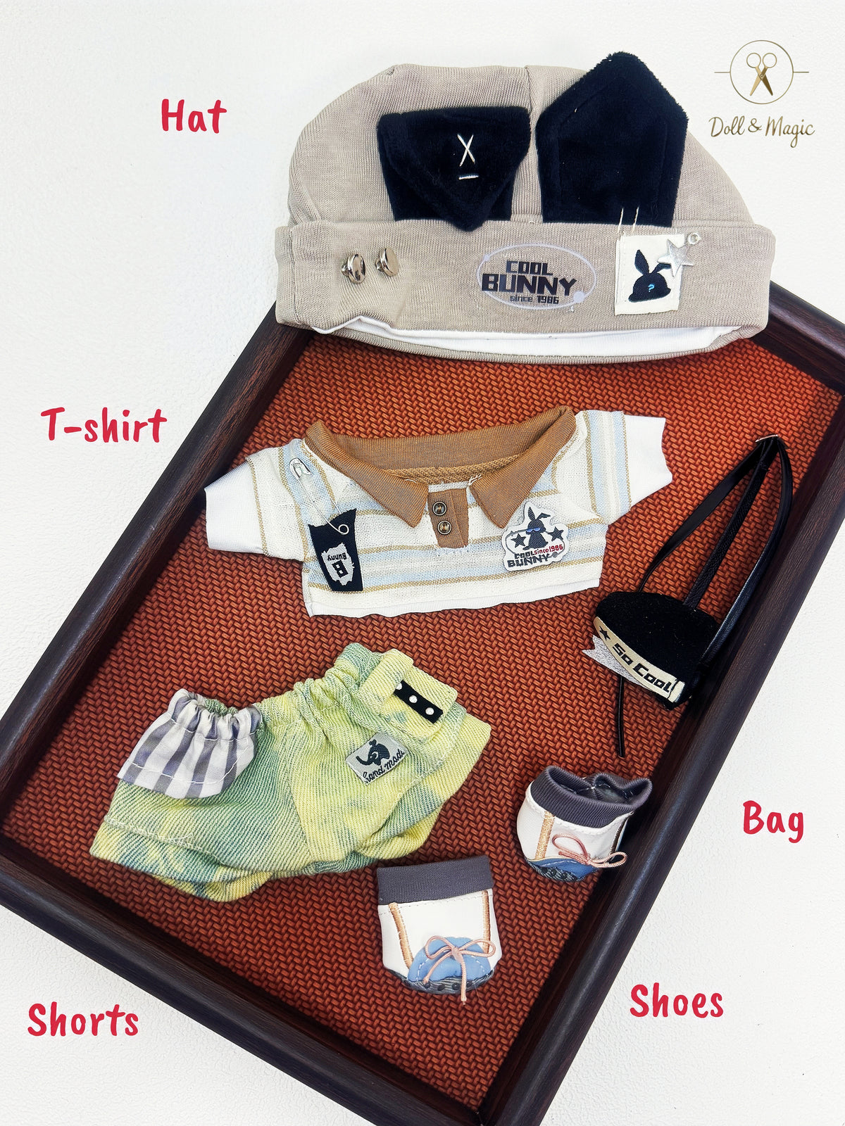 20cm Doll Clothes 5PCS Set – Kawaii Casual Outfit with Accessories, Perfect Gift for Plush Doll Lovers (No Doll)