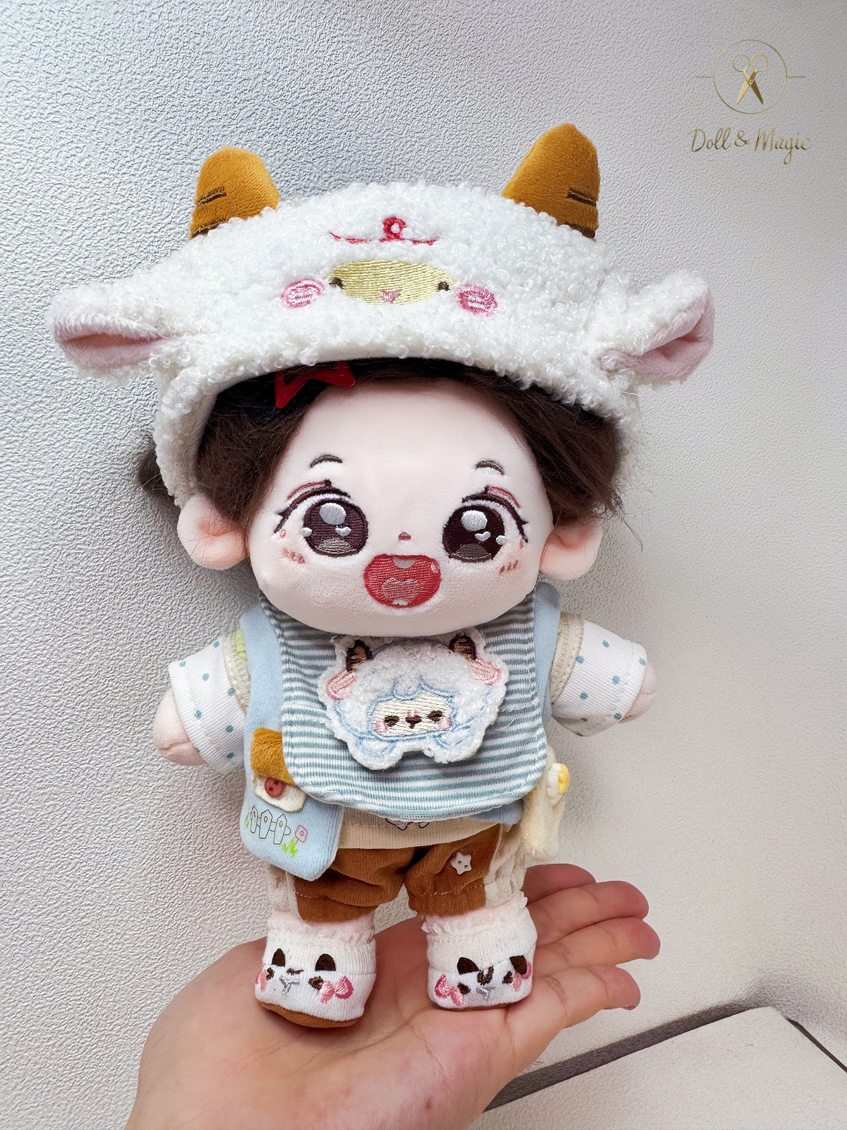 Baa Baa Croissant 20cm Doll Outfit  5PCS Set – Kawaii Casual Outfit with Accessories, Perfect Gift for Plush Doll Lovers (No Doll)