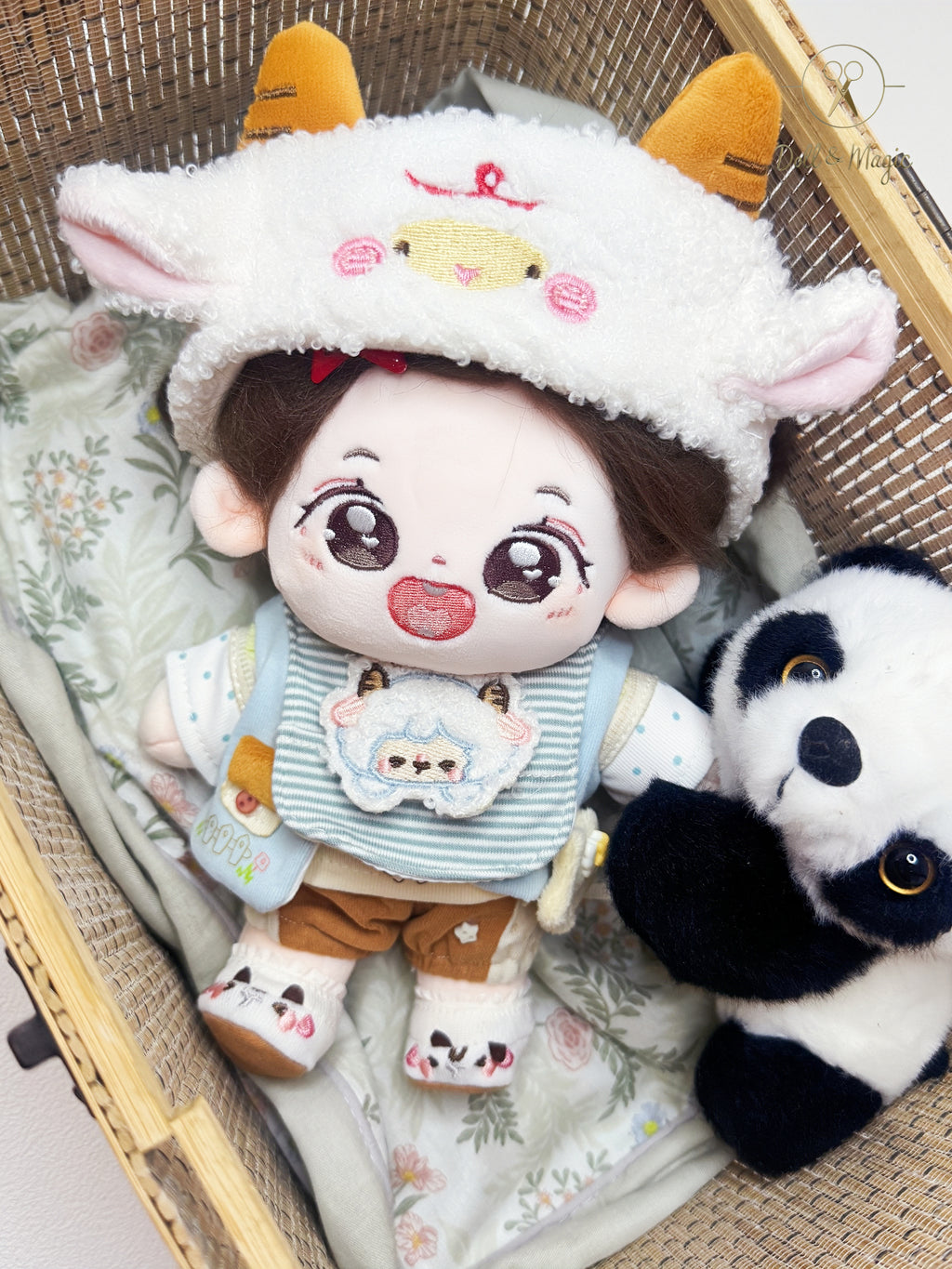 Baa Baa Croissant 20cm Doll Outfit  5PCS Set – Kawaii Casual Outfit with Accessories, Perfect Gift for Plush Doll Lovers (No Doll)