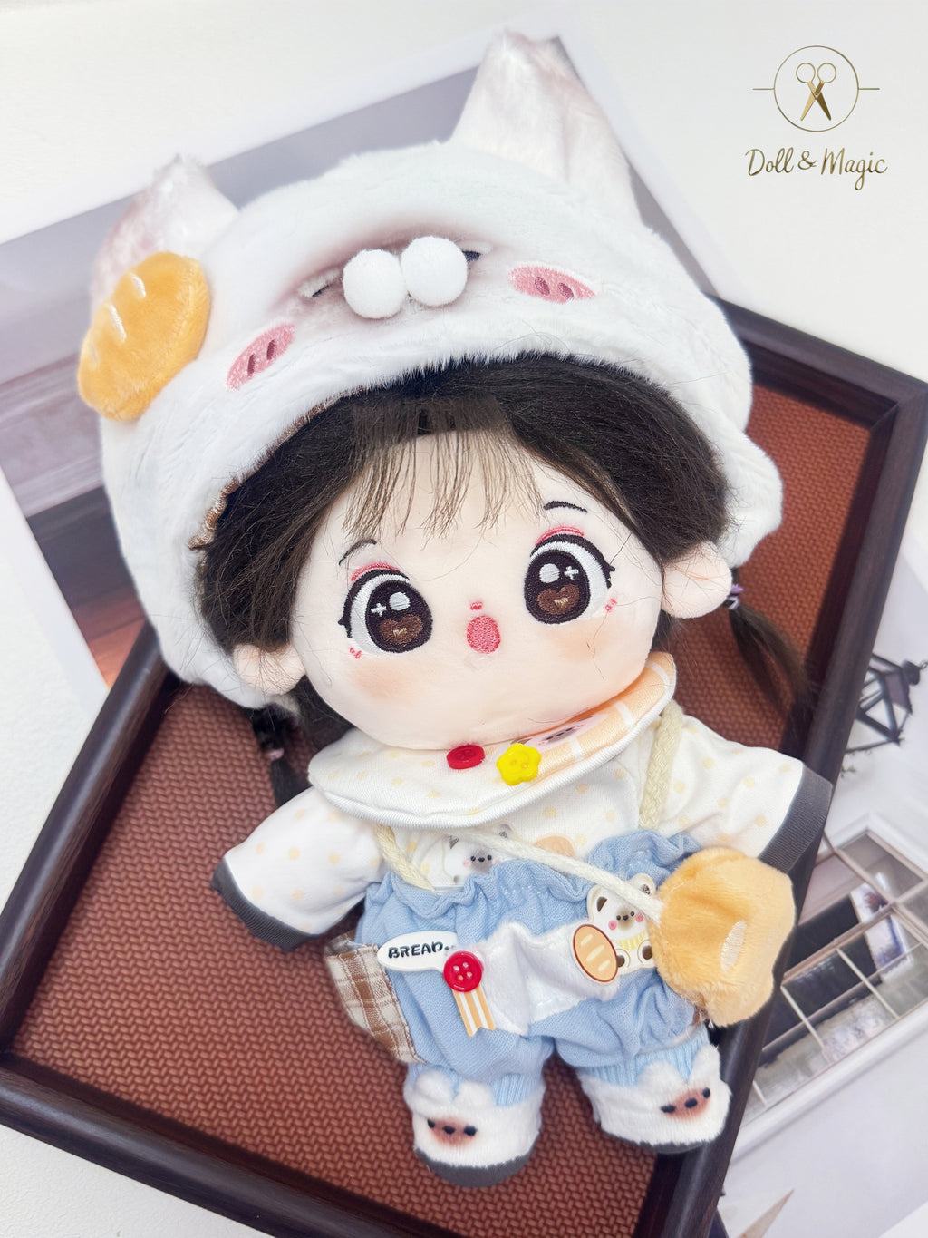 (No Doll)20cm Plush Doll Clothes 6PCS Set – Kawaii Casual Outfit for Stuffed Animal, DIY Dress Up Costume with Accessories