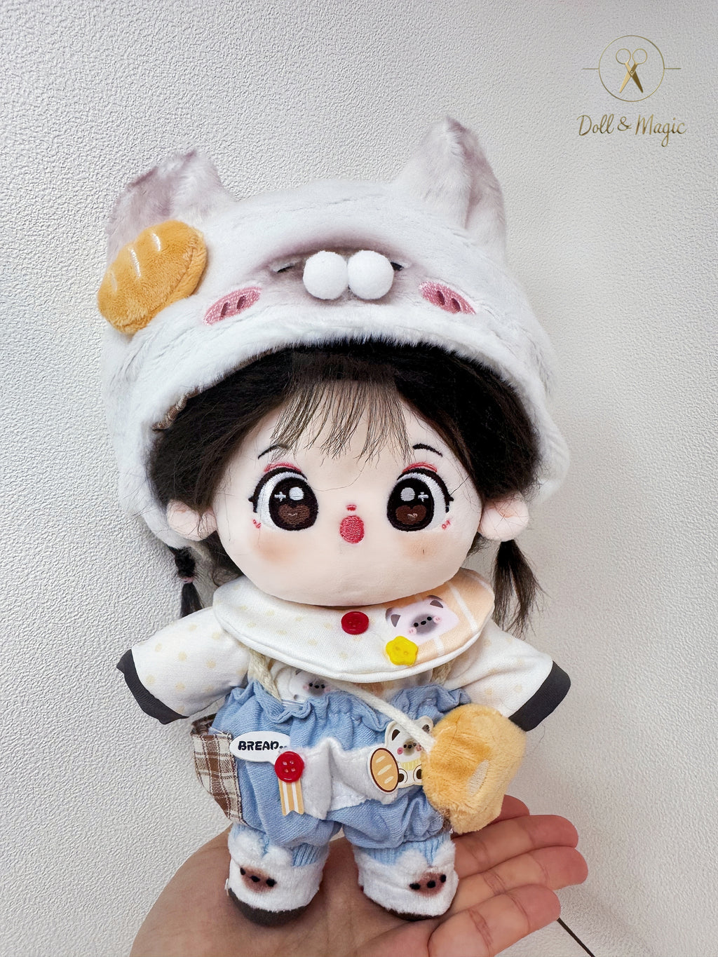 (No Doll)20cm Plush Doll Clothes 6PCS Set – Kawaii Casual Outfit for Stuffed Animal, DIY Dress Up Costume with Accessories