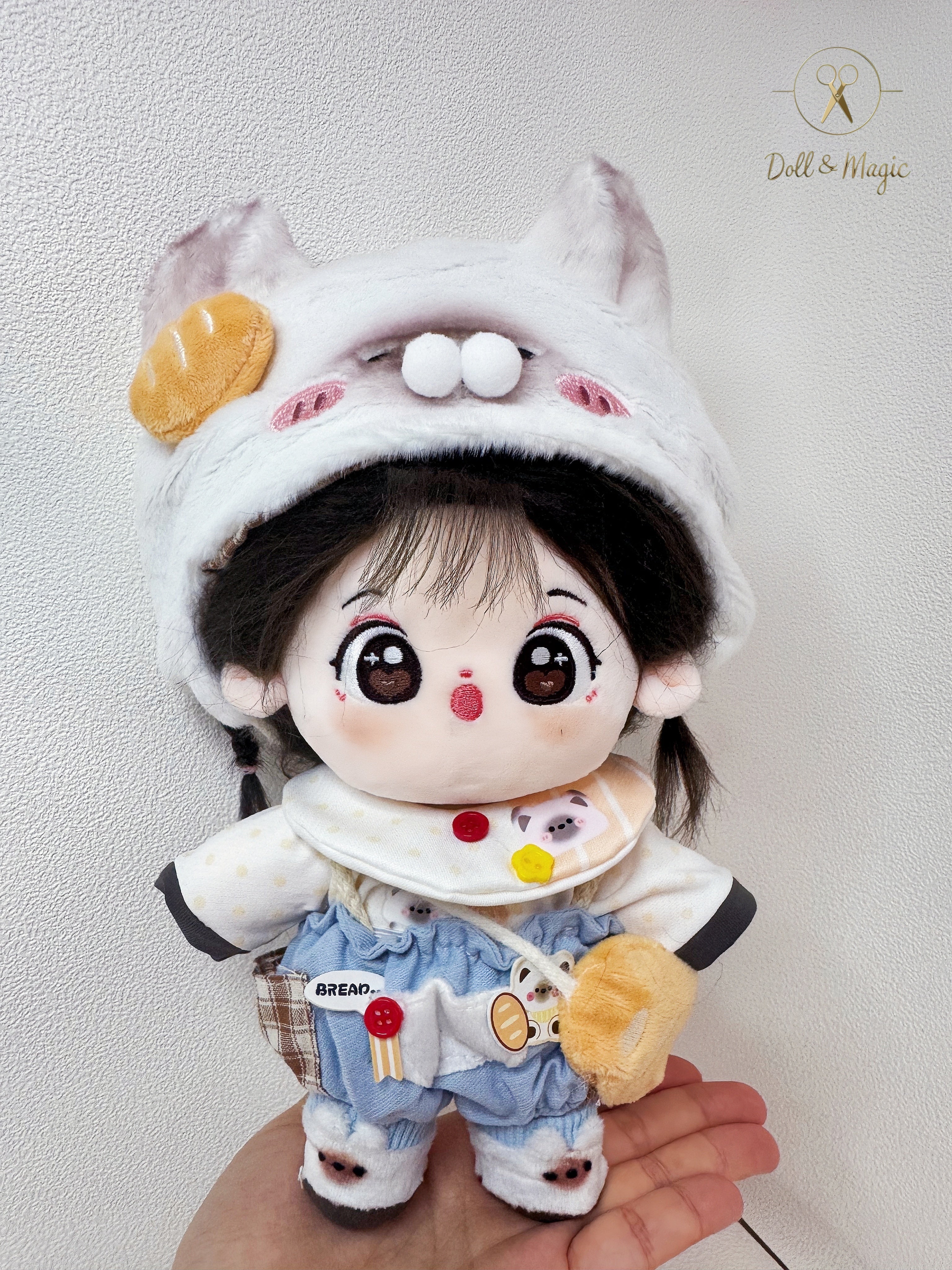 (No Doll)20cm Plush Doll Clothes 6PCS Set – Kawaii Casual Outfit for Stuffed Animal, DIY Dress Up Costume with Accessories