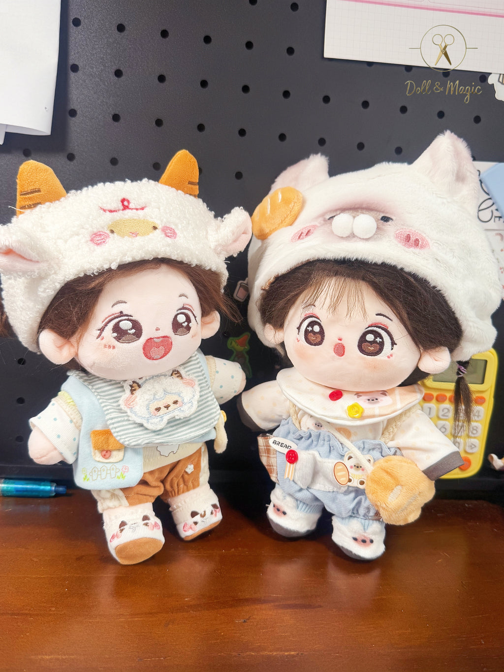 (No Doll)20cm Plush Doll Clothes 6PCS Set – Kawaii Casual Outfit for Stuffed Animal, DIY Dress Up Costume with Accessories