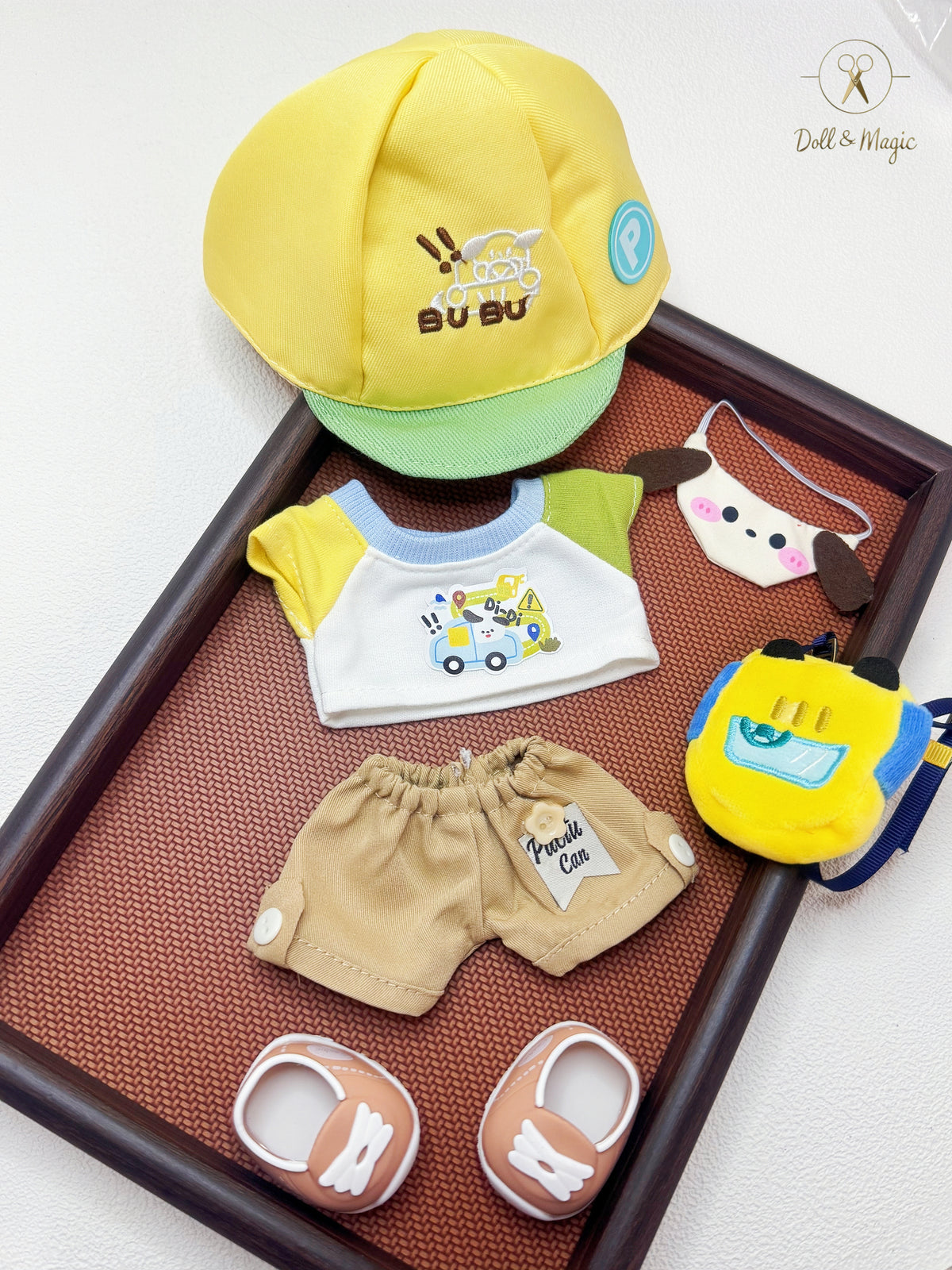Puppy Didi Car 20cm Doll Outfit  6PCS Set – Kawaii Casual Outfit with Accessories, Perfect Gift for Plush Doll Lovers (No Doll)