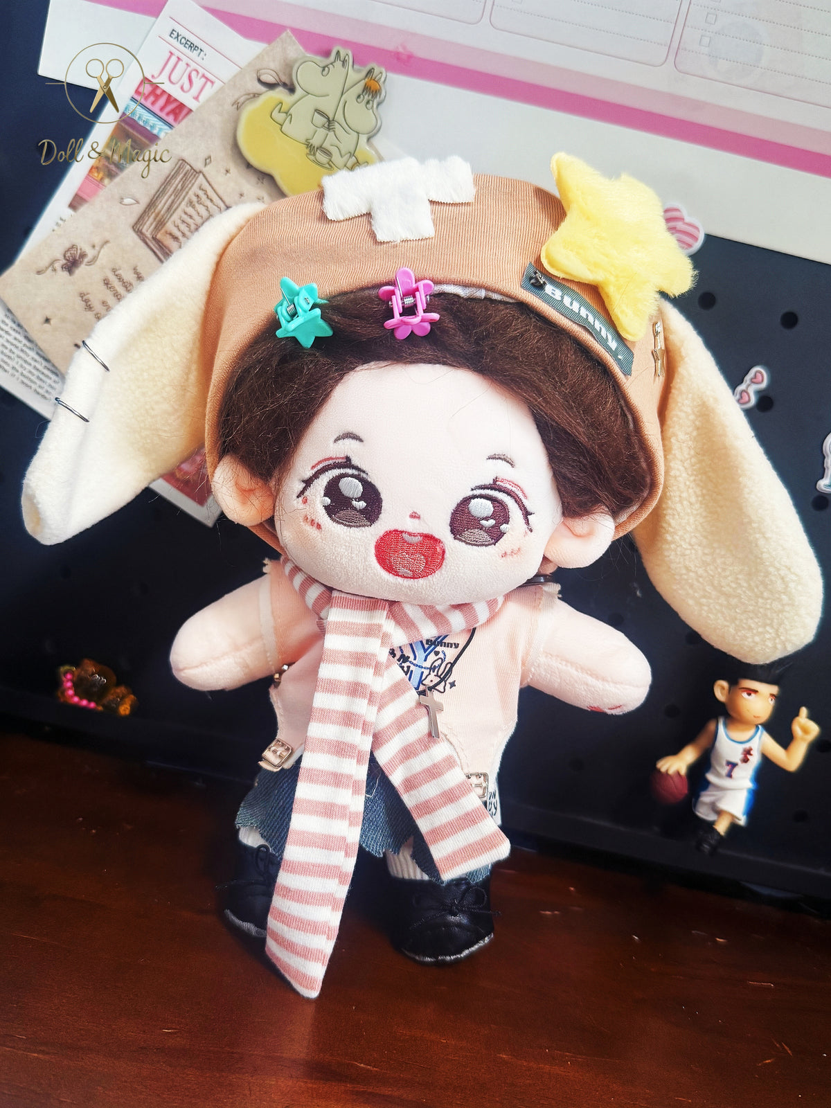 Peachy Bunny 20cm Doll Outfit  5PCS Set – Kawaii Casual Outfit with Accessories, Perfect Gift for Plush Doll Lovers (No Doll)