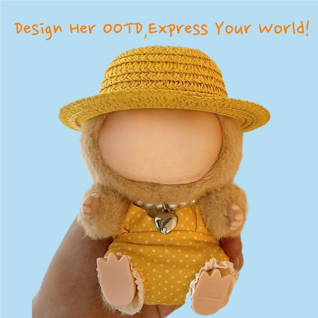 （No Doll)Cute Clothes Set for 17cm Doll – Chic Style Doll Outfit with Hat, Necklace, and Bikini – Kawaii Doll Clothes Accessories for Collectors & Fans