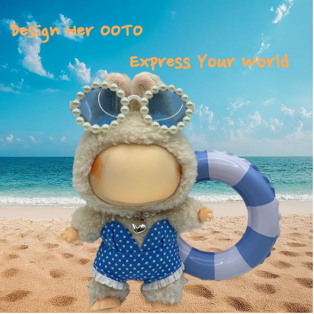 （No Doll)Cute Clothes Set for 17cm Doll – Chic Style Doll Outfit with Sunglasses, Necklace and Float – Kawaii Doll Clothes Accessories for Collectors & Fans