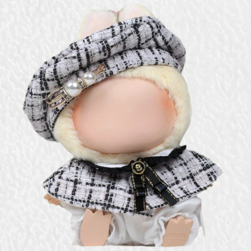 （No Doll)Cute Clothes Set for 17cm Doll – Chic Style Doll Outfit with Beret, Shawl, White Pants，and Bow – Kawaii Doll Clothes Accessories for Collectors & Fans